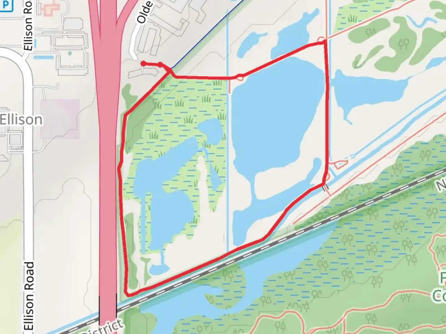 An image depicting the trail Graham McCulloch Ditch Loop and its surrounding area.