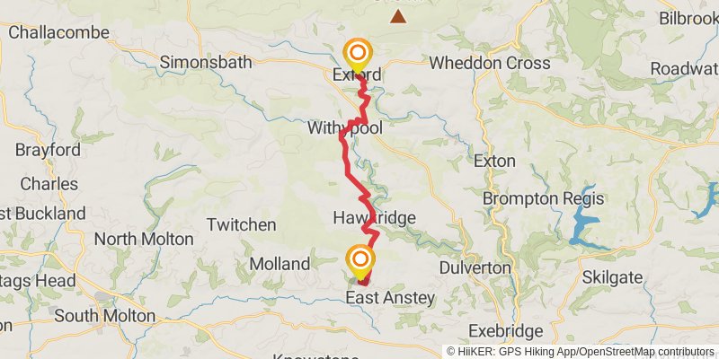 Blue Anchor to Widecombe in Moor via the Two Moors Way stage 6 Map