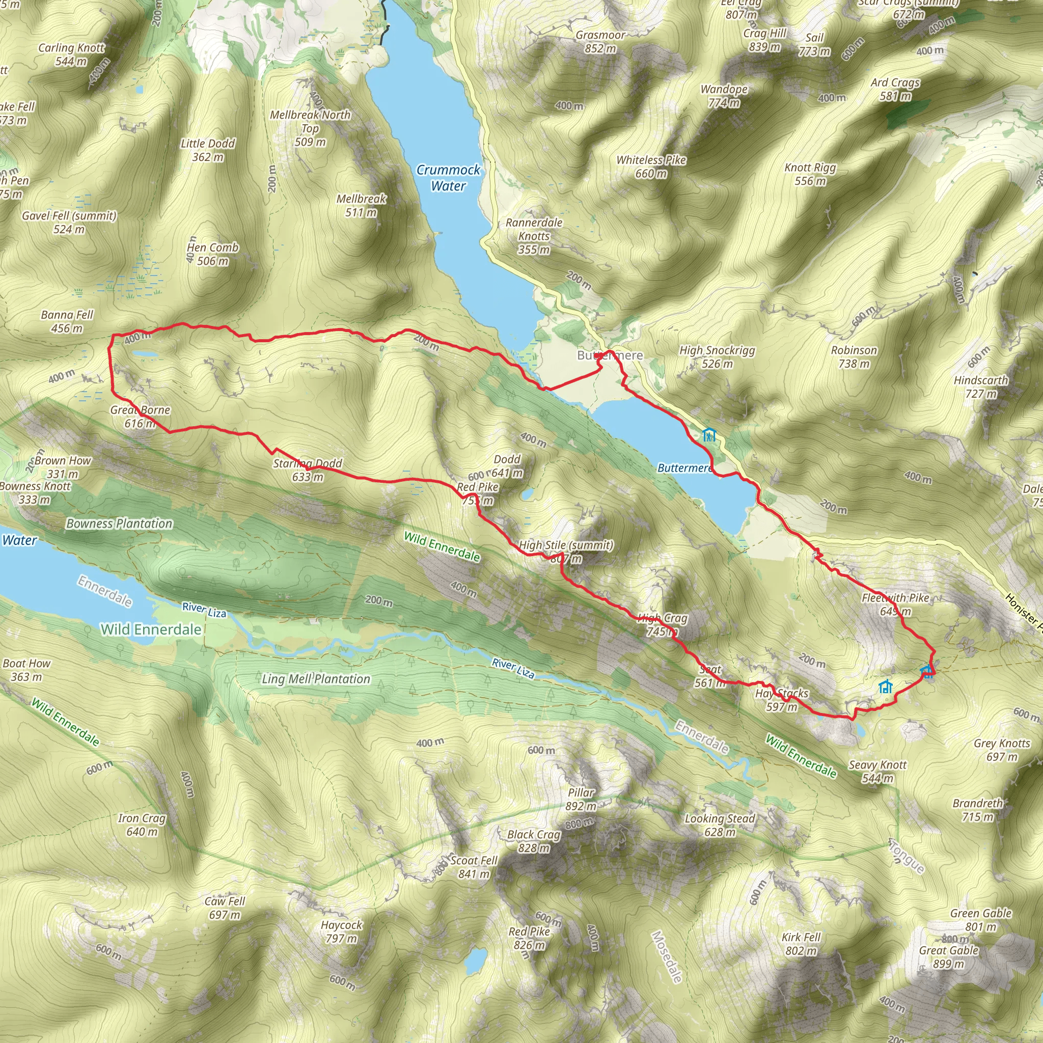 Buttermere, Great Borne, Red Pike and Hay Stacks Loop mobile static map