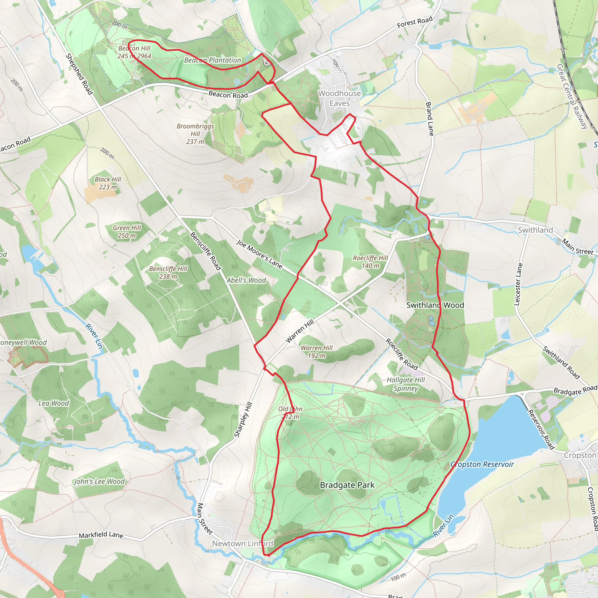 Bradgate Country Park - Beacon Hill and Swithland Wood mobile static map