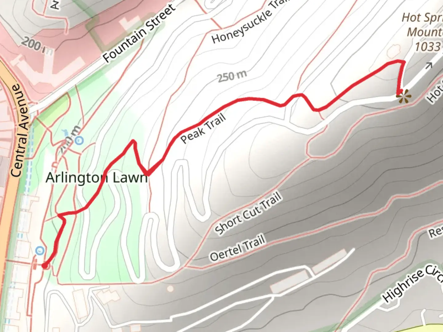 An image depicting the trail Hot Springs Mountain - Peak Trail and its surrounding area.