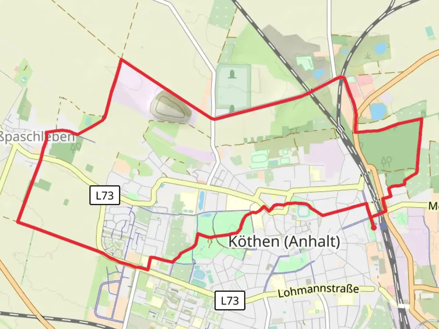 An image depicting the trail Köthen and Großpaschleben Loop and its surrounding area.