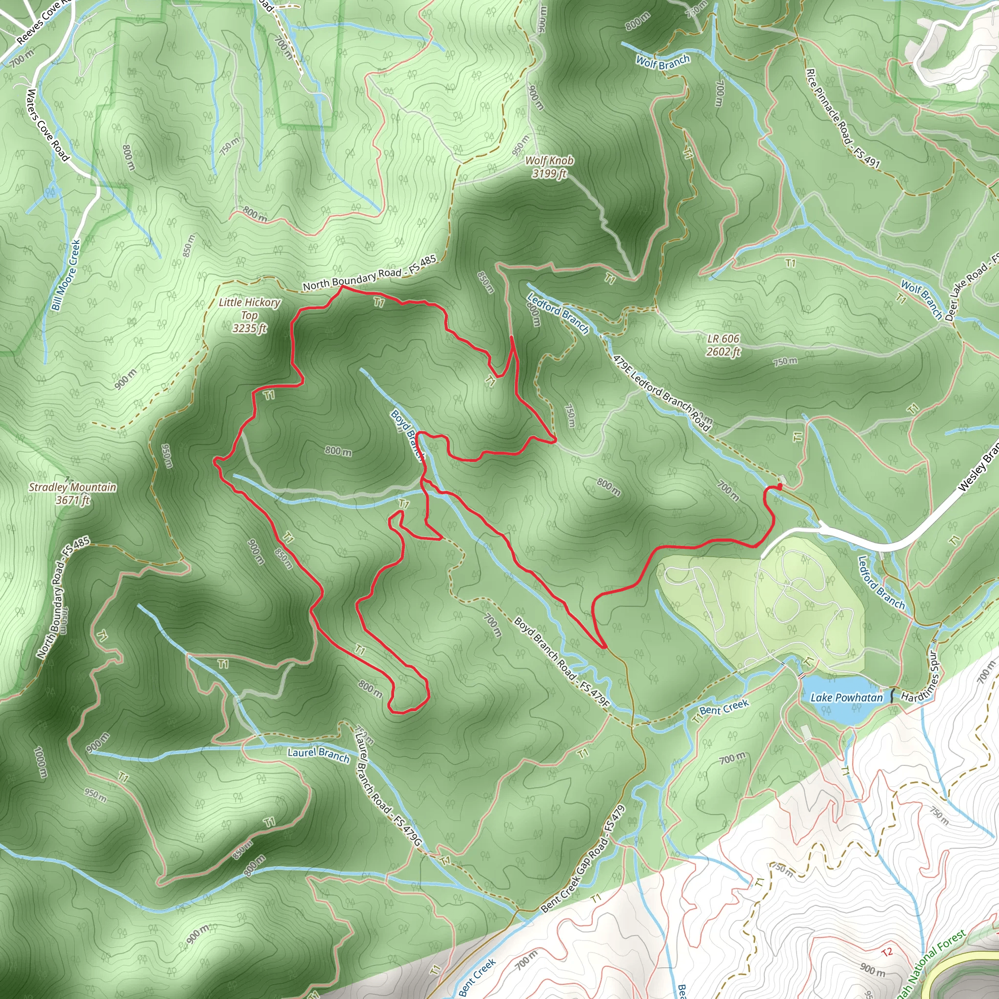 Boyd Branch, Little Hickory Top and Ingles Fields Gap Loop Trail mobile static map