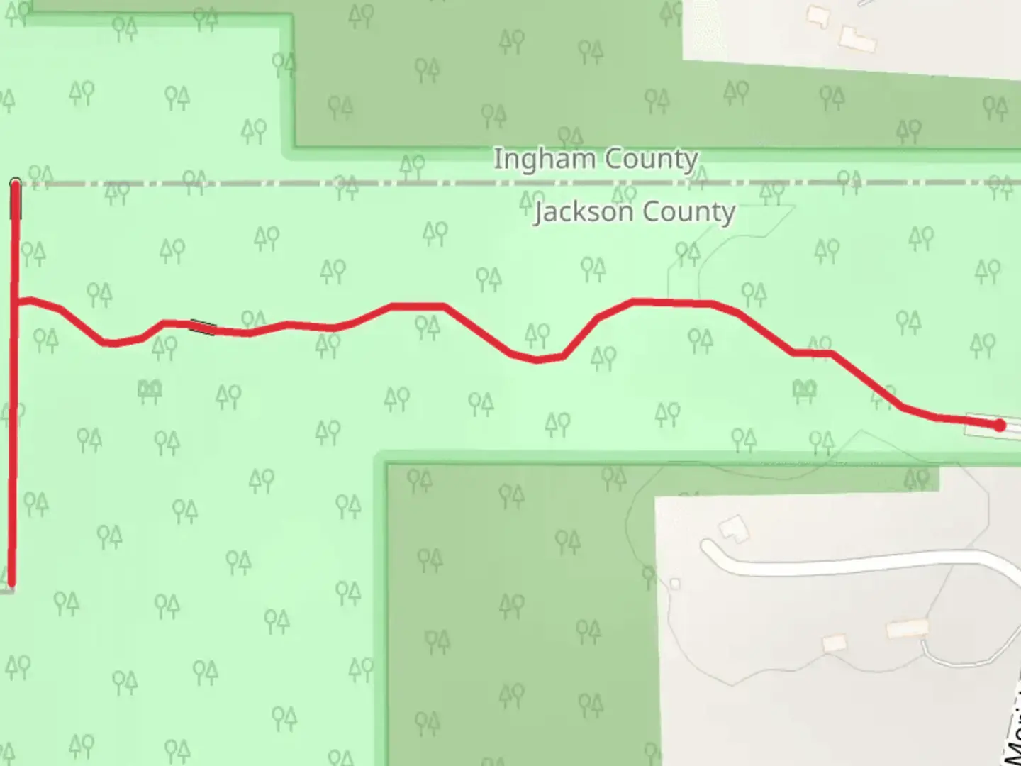 An image depicting the trail Meridian-Baseline State Park and its surrounding area.
