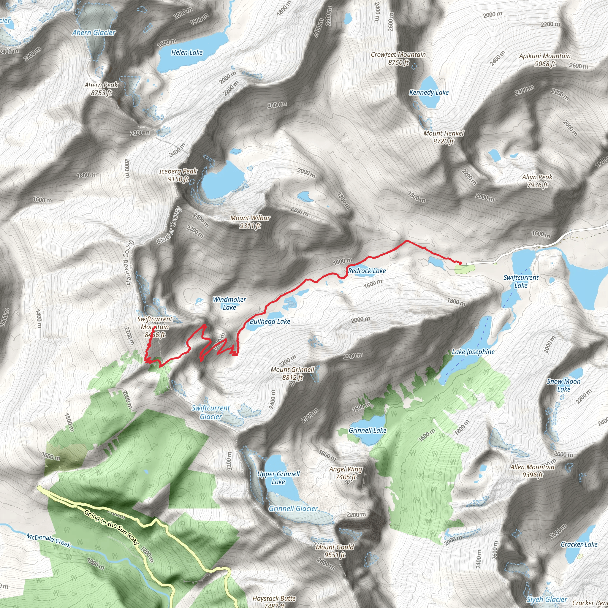 Swiftcurrent Mountain via Swiftcurrent Pass Trail mobile static map