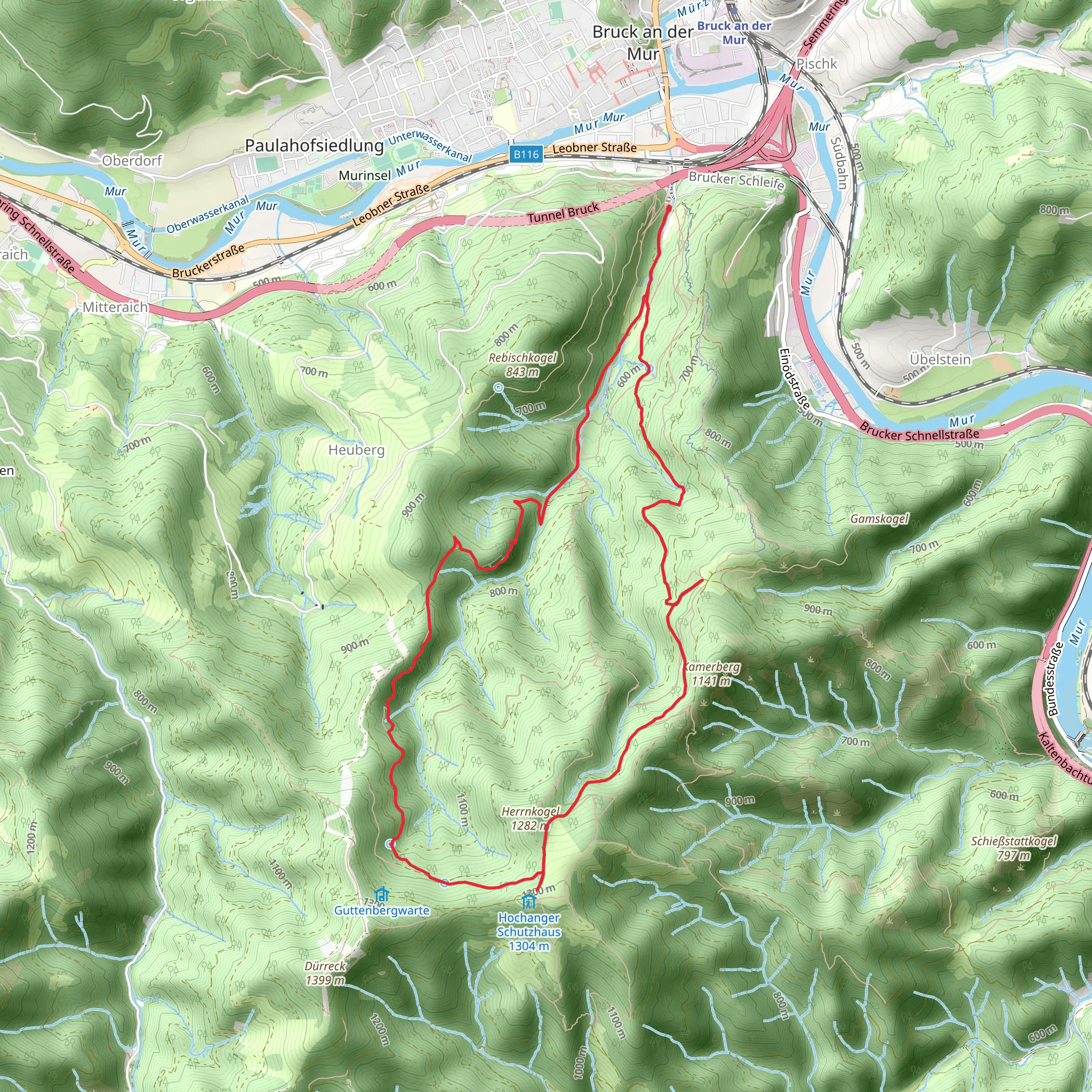 Bruck an der Mur to the Hochanger mobile static map