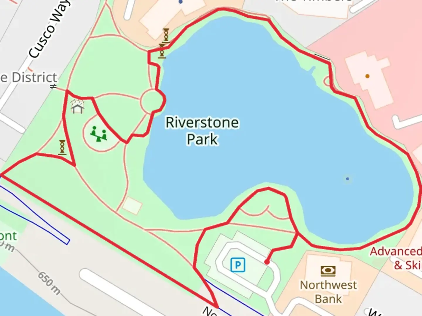 An image depicting the trail Riverstone Park Loop and its surrounding area.