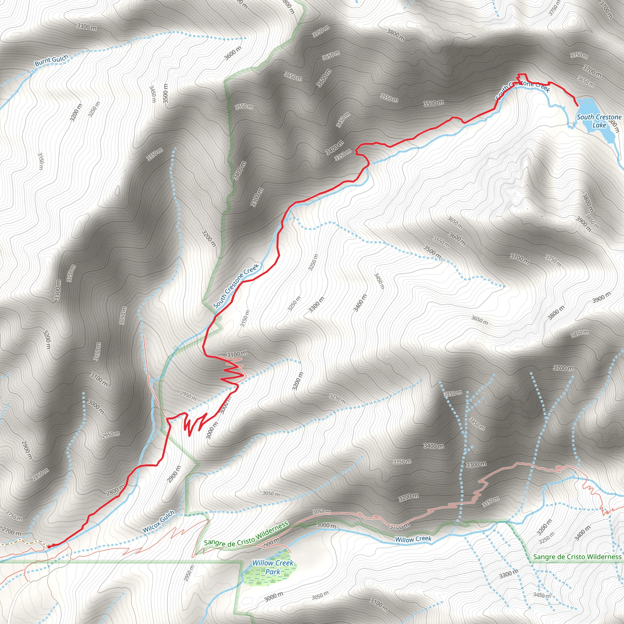 South Crestone Lake via South Crestone Creek mobile static map