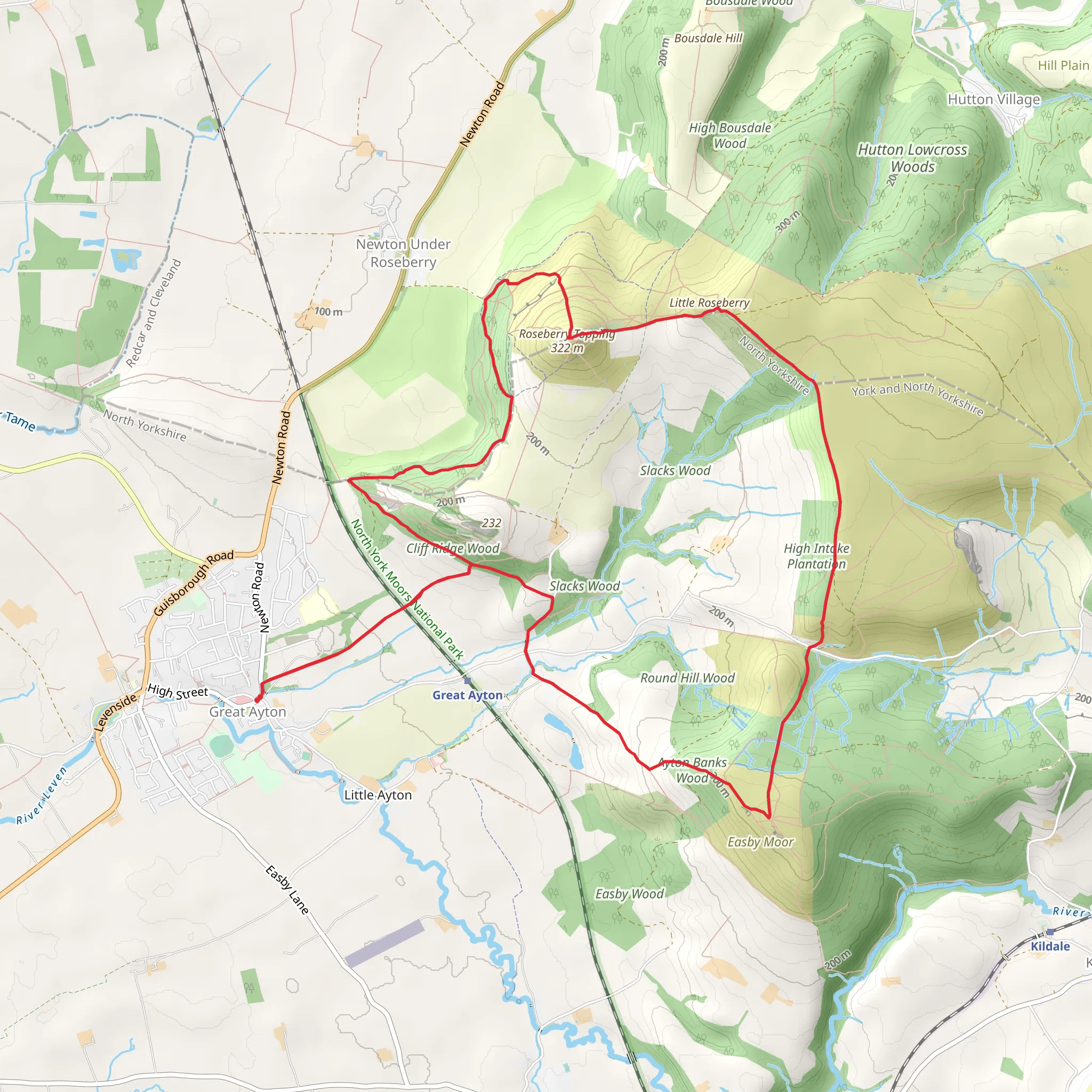 Roseberry Topping Loop from Great Ayton mobile static map