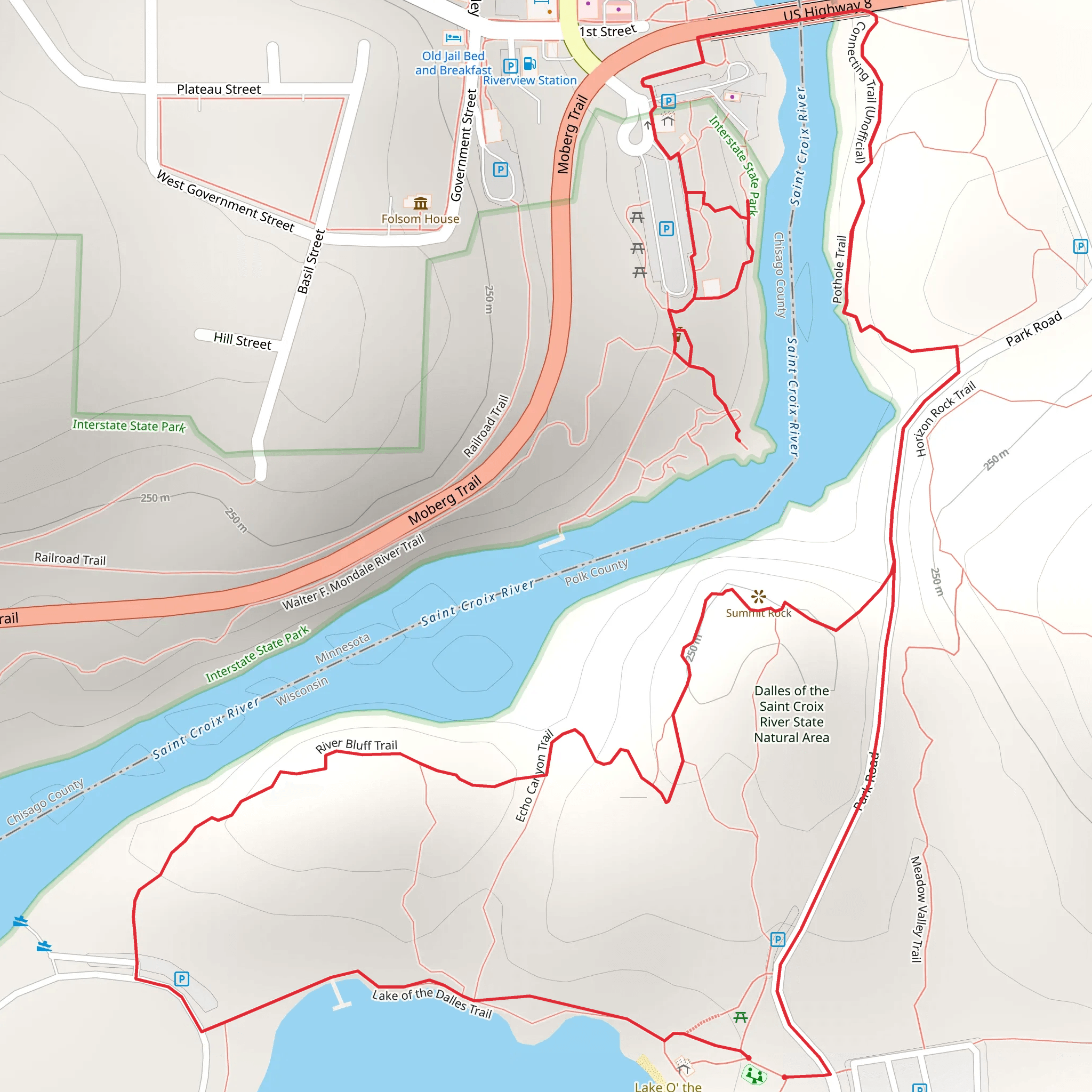 River Bluff Trail and Pothole Loop Trail mobile static map