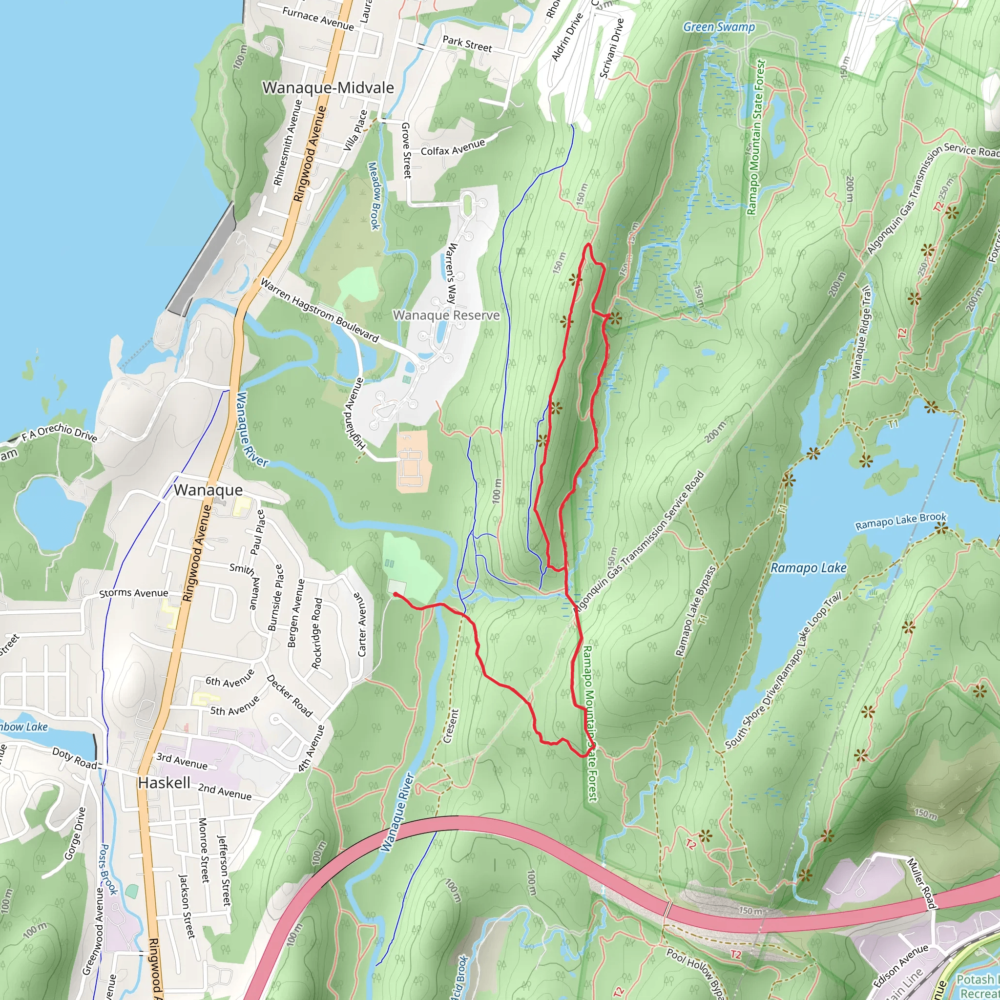 Wanaque Ridge Loop via Indian Rock Trail mobile static map