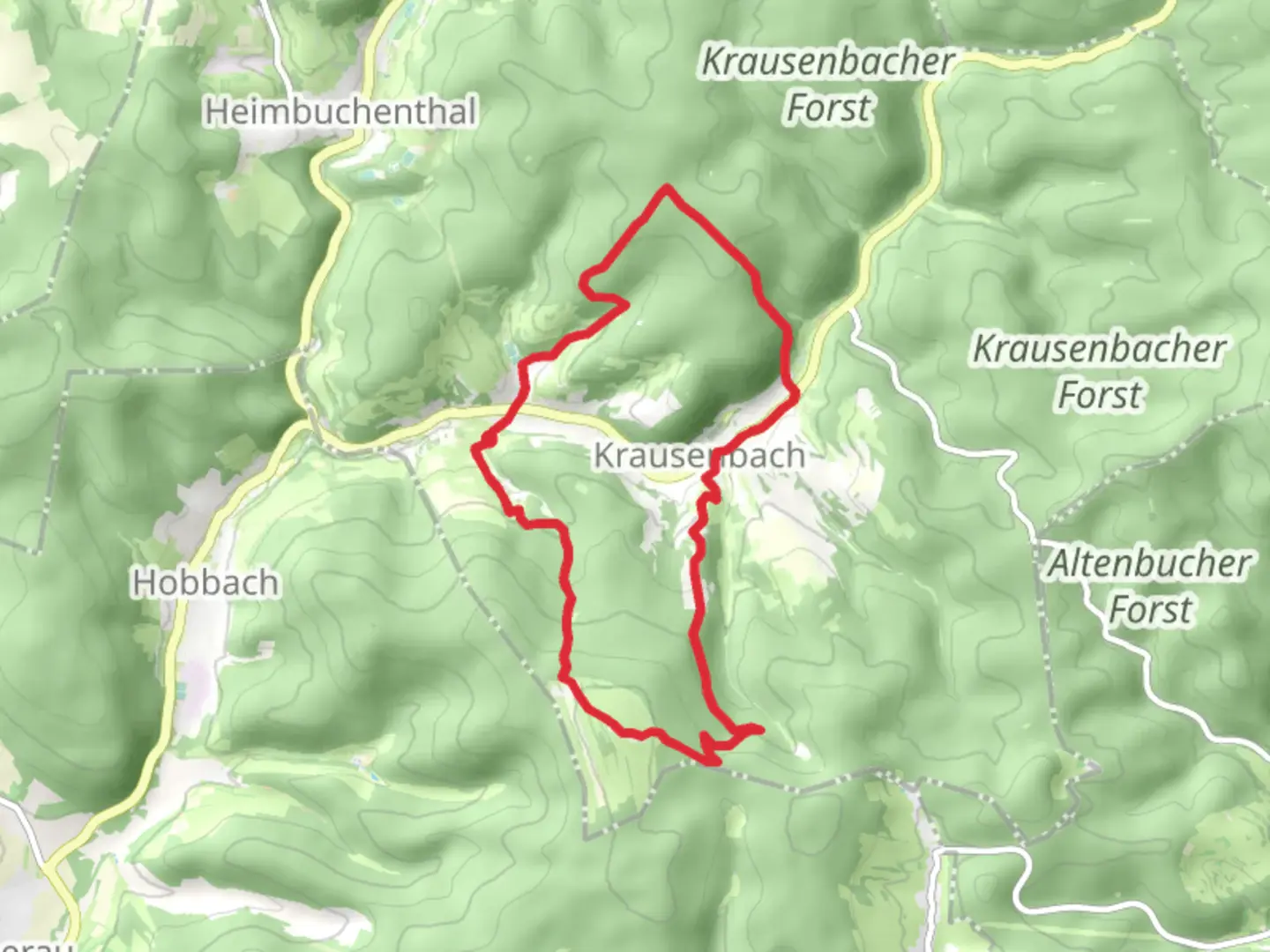 An image depicting the trail Dürrenberg and Geißhöhe Loop via Kulturweg Dammbach and its surrounding area.