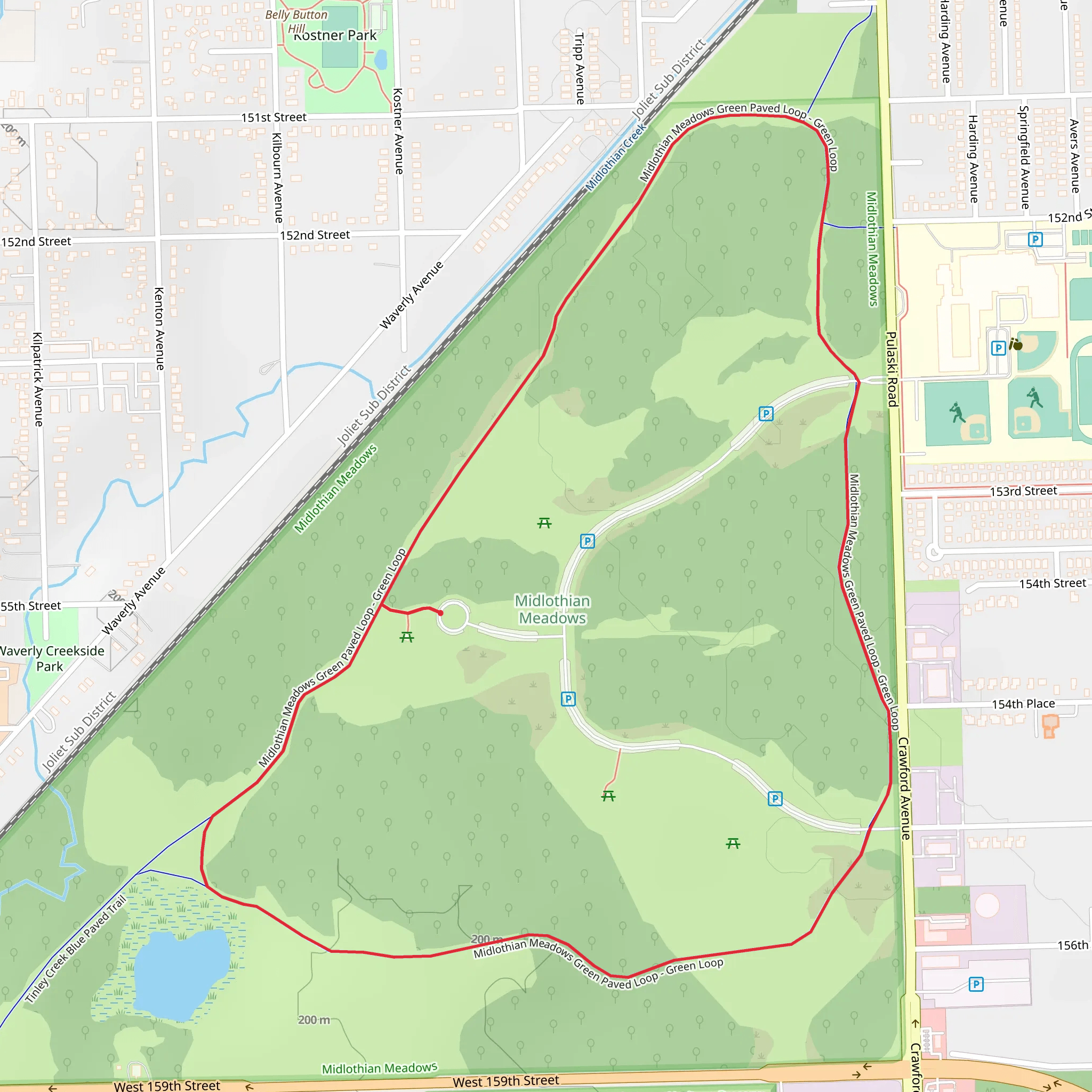 Midlothian Meadows Green Paved Loop mobile static map