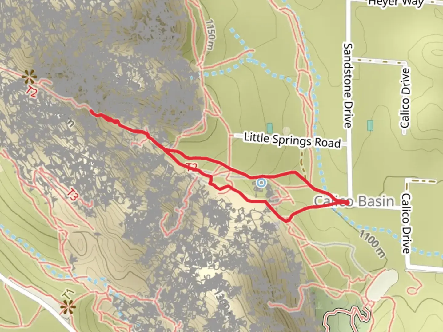 An image depicting the trail Guardian Angel and Calico Spring and its surrounding area.