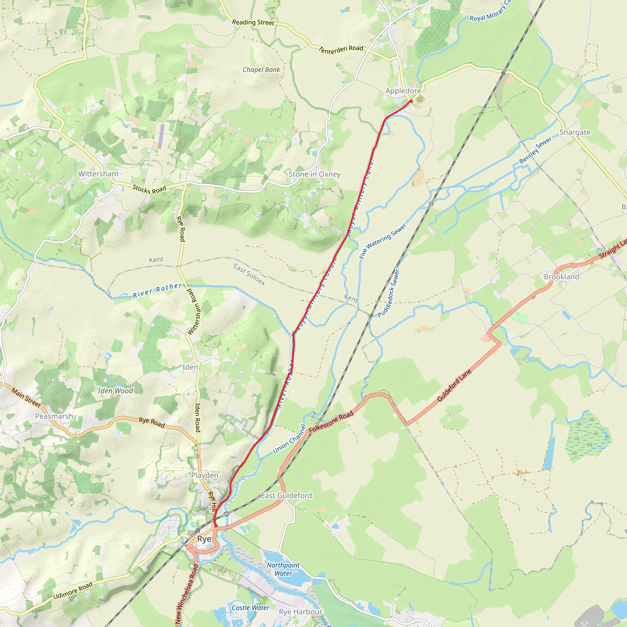 Appledore to Rye Walk mobile static map