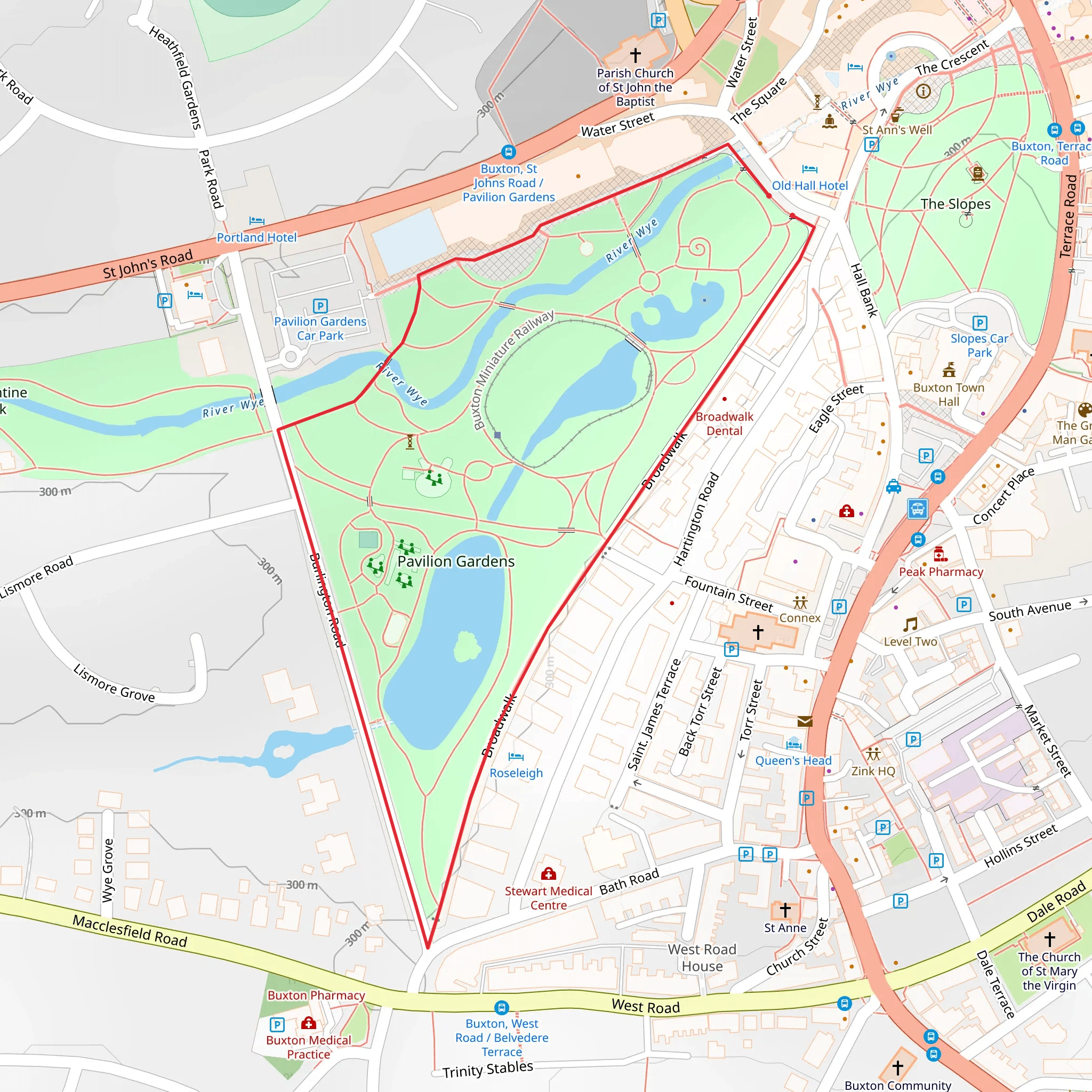 Pavilion Gardens Buxton Loop mobile static map