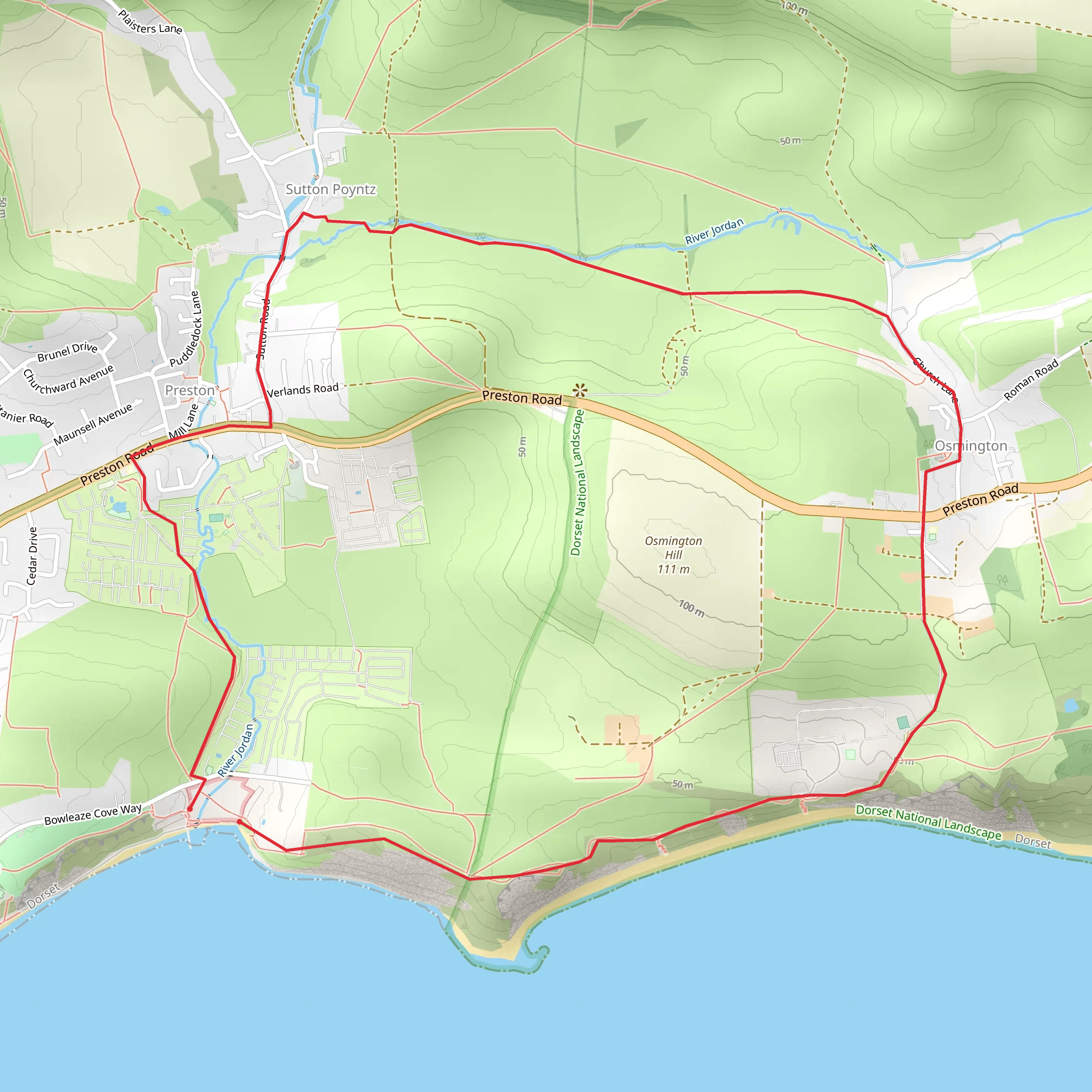 Osmington Roman Walk from Bowleaze Coveway mobile static map
