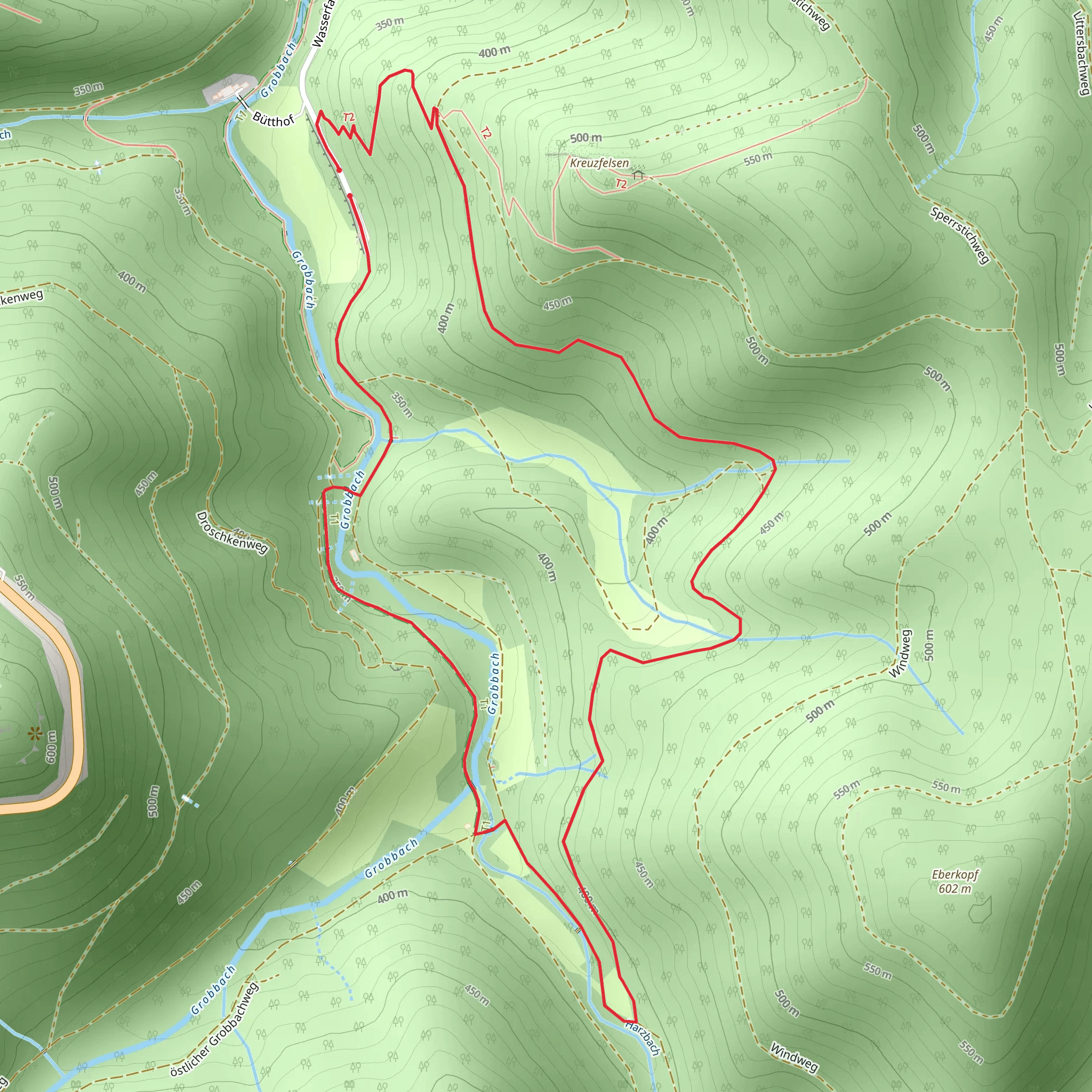 Kreuzfelsen Rundweg and Wasserfallstraße Loop mobile static map