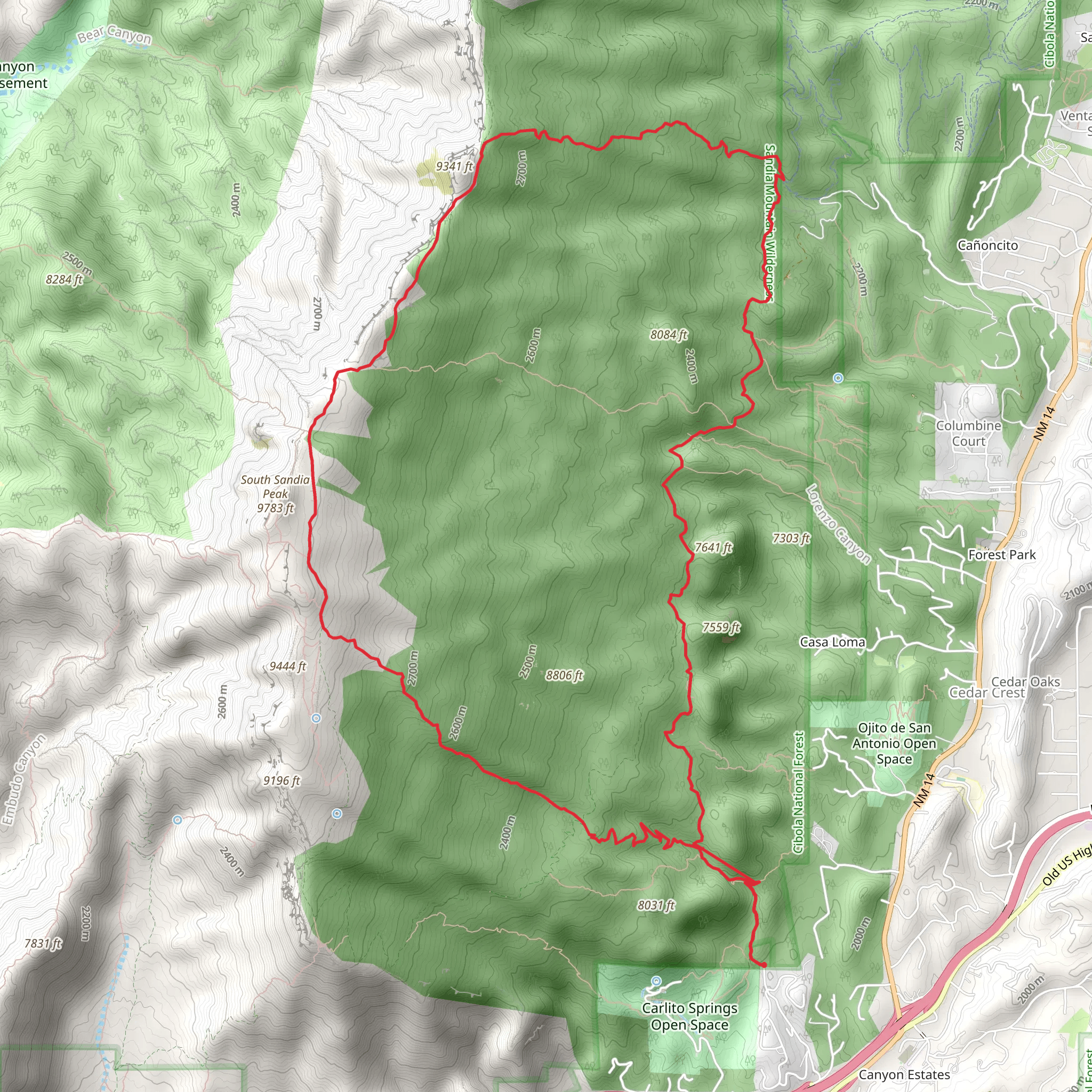 South Sandia Peak Loop mobile static map