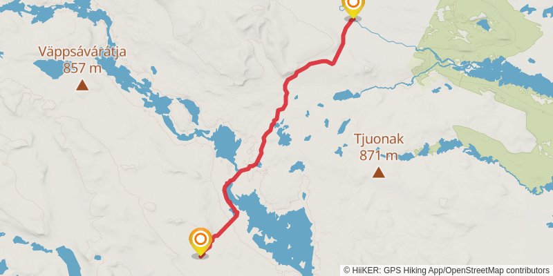 Kungsleden North stage 13 Map