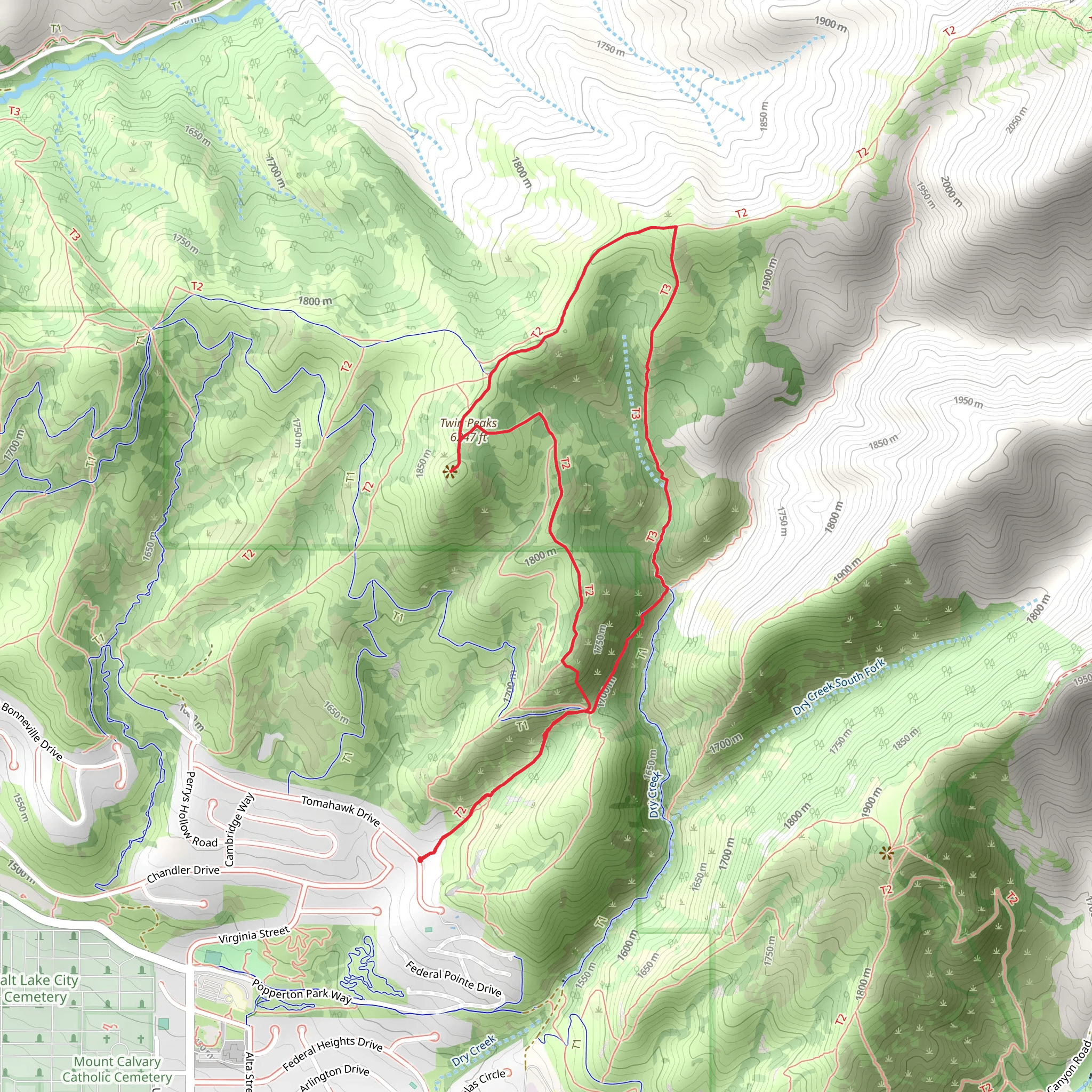 Twin Peaks Trail and Uncle Effer Trail mobile static map