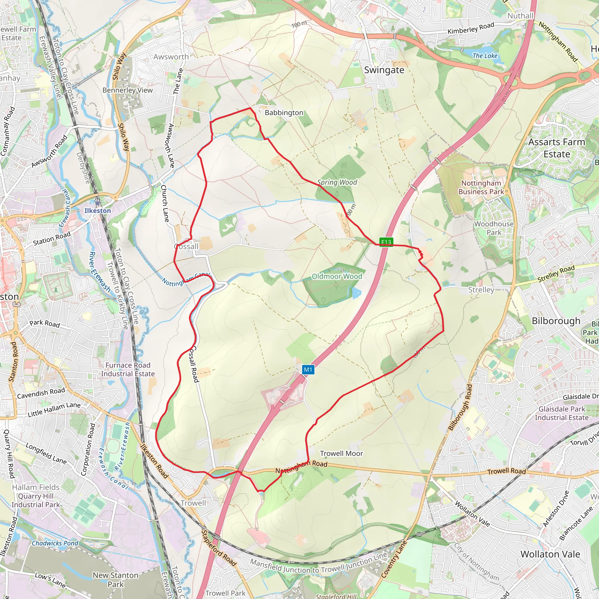 Strelley, Trowell and Cossall Loop mobile static map