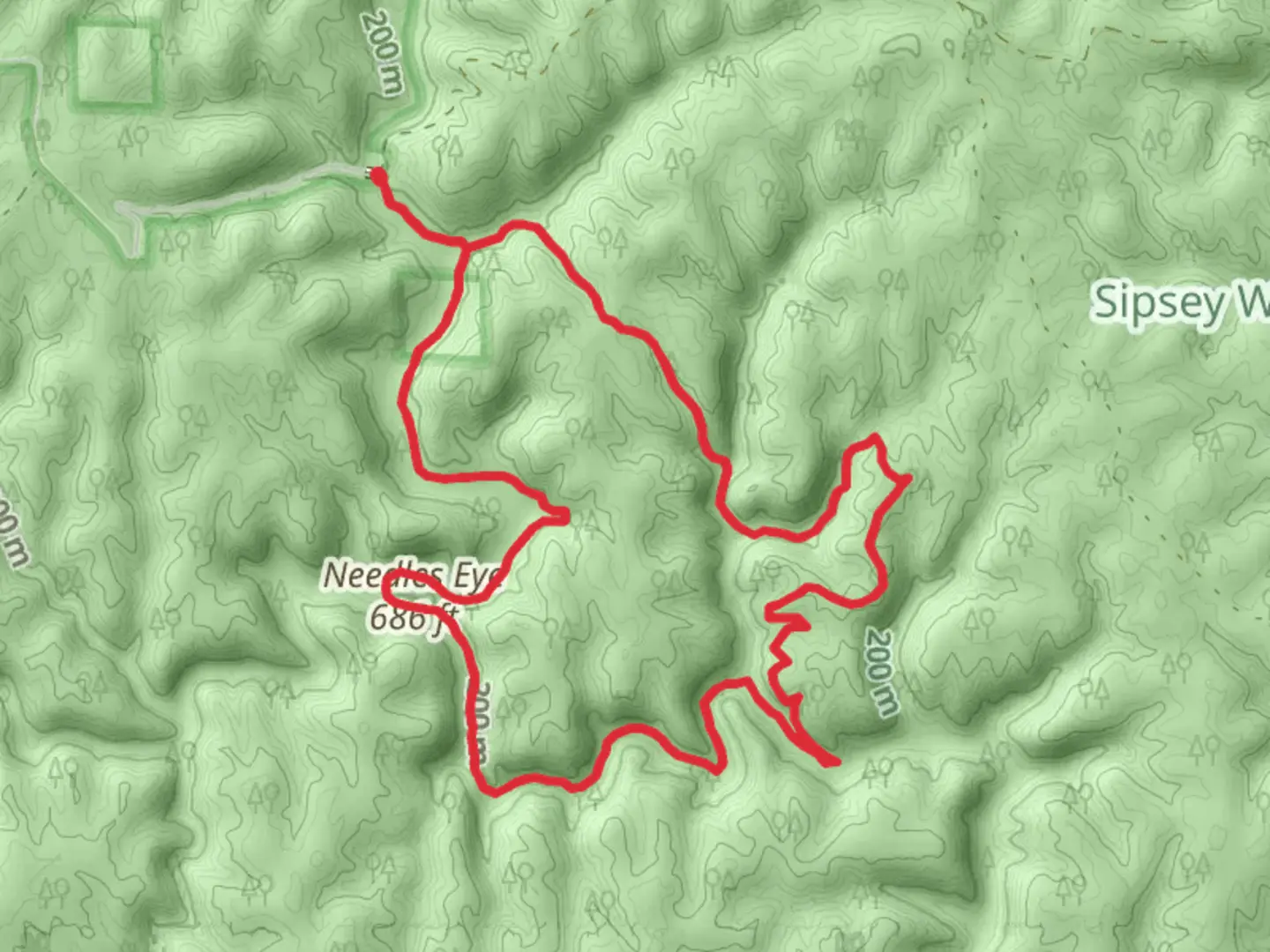 An image depicting the trail Bunyan Hill Wild Hiking and Thompson Creek Wild Hiking Loop Trail and its surrounding area.