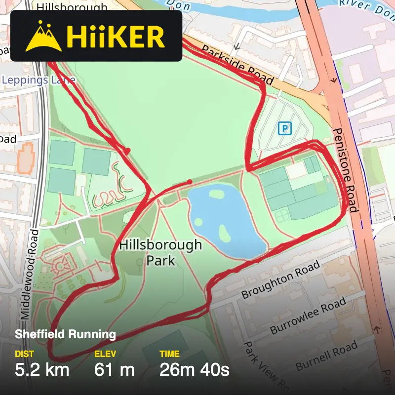 A map preview of the recording Sheffield Running.