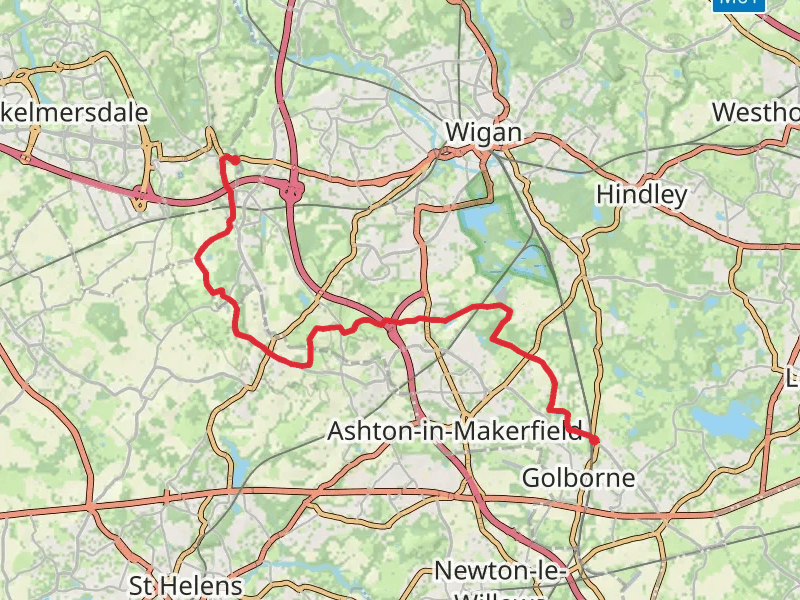 Golborne to Far Moor Walk mobile static map