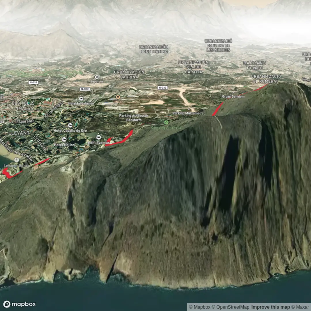 An image depicting the trail Benidorm Cross Hike and its surrounding area.