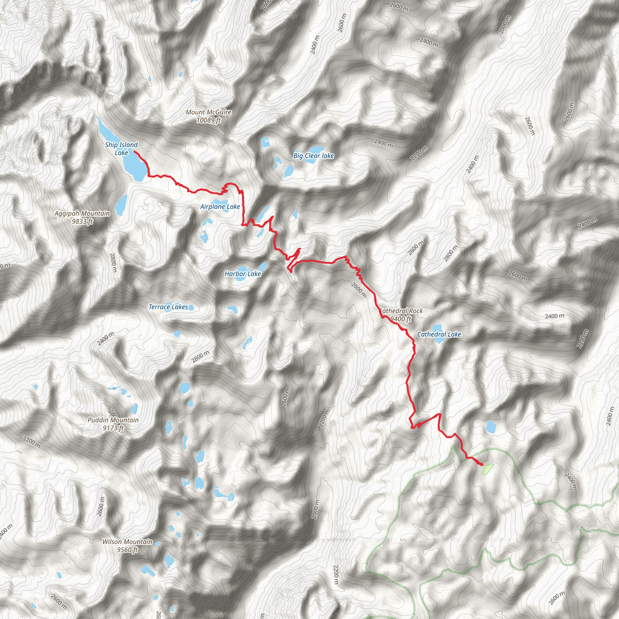 Ship Island Lake via Bighorn Crags Trail mobile static map