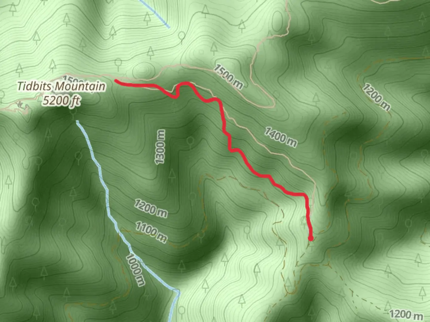 An image depicting the trail Tidbits South Trail and its surrounding area.
