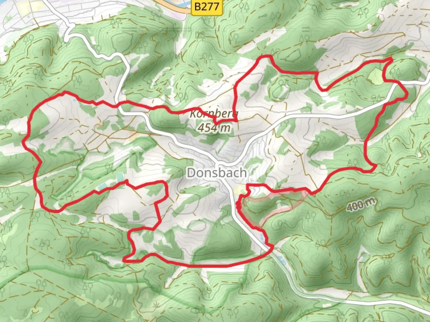 An image depicting the trail Donsbach Circular and its surrounding area.
