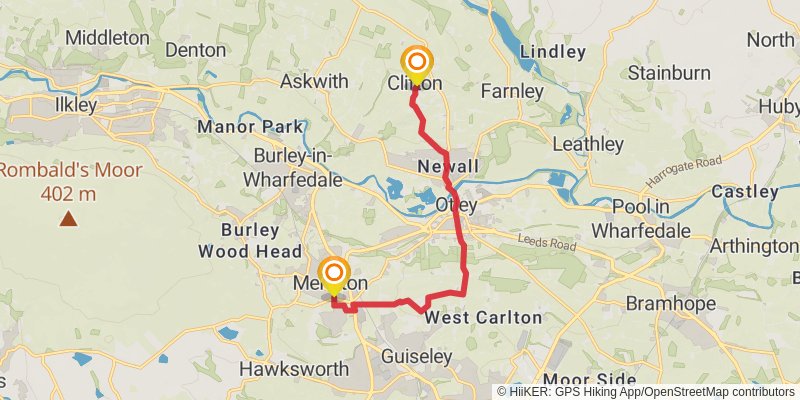 Menston to Rocking Hall Loop via River Wharf and River Washburn stage 4 Map