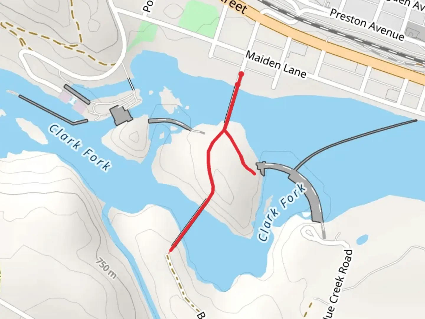 An image depicting the trail Clark Fork and Walking Bridge and its surrounding area.