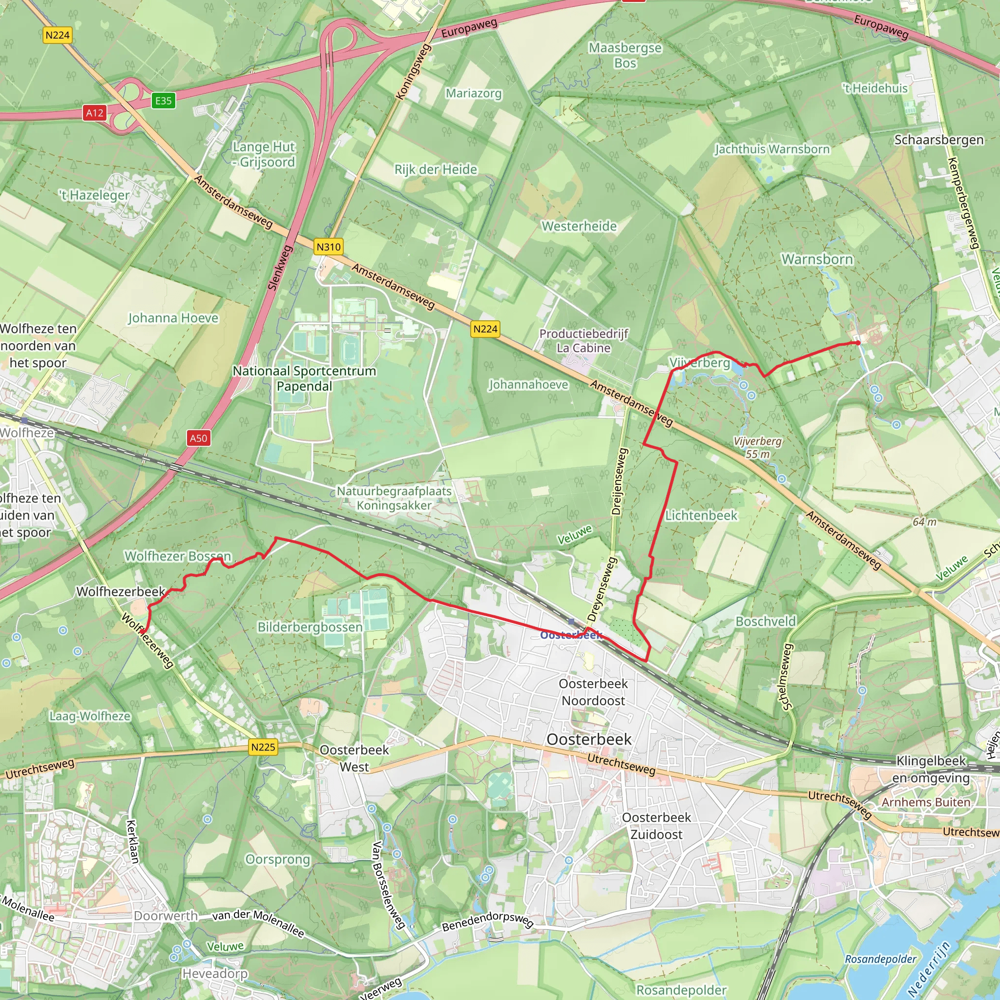 Groot Warnssborn to Grafheuvels via Lichtenbeek and Airborne War Cemetery mobile static map