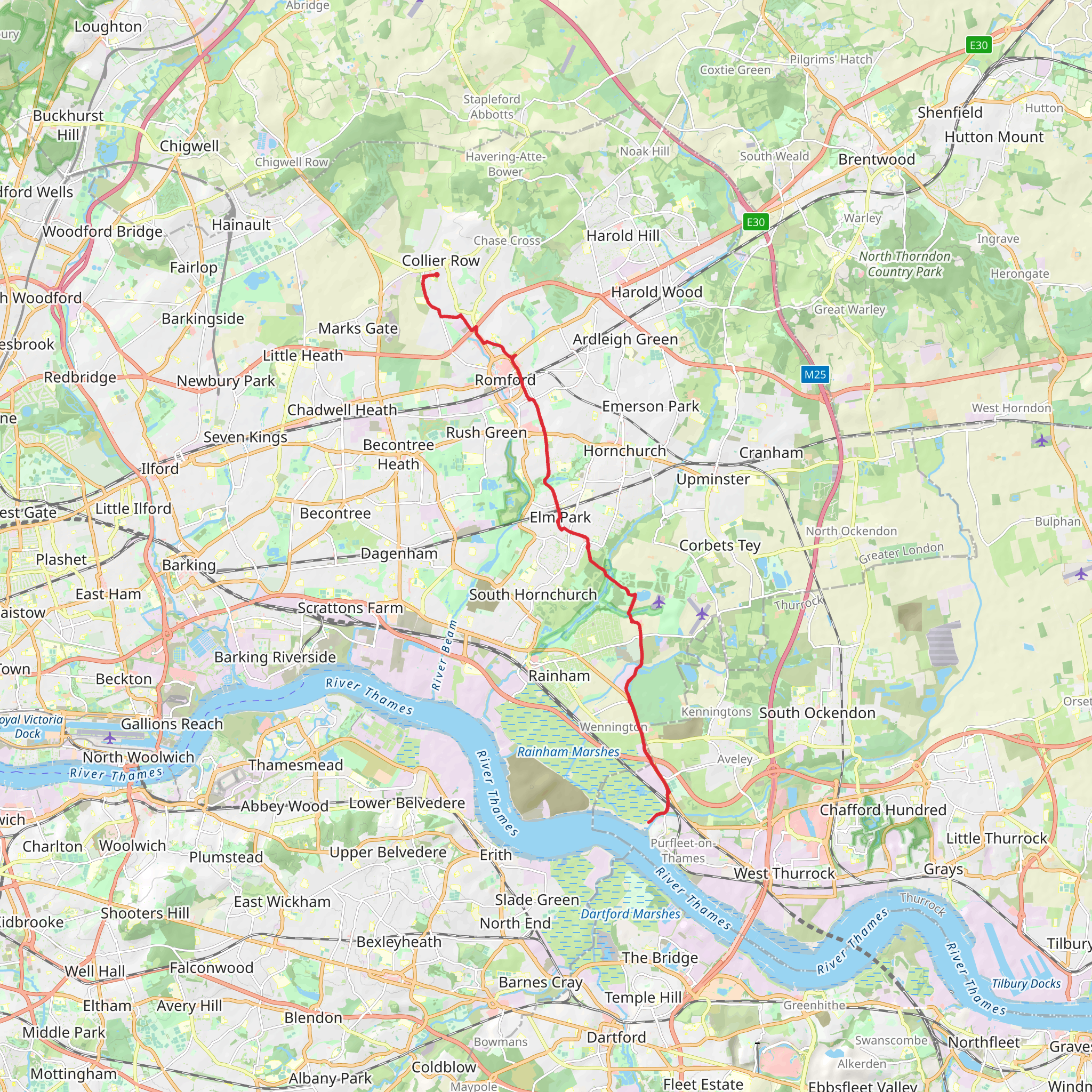 RSPB Rainham Marshes Walk from Chase Cross mobile static map