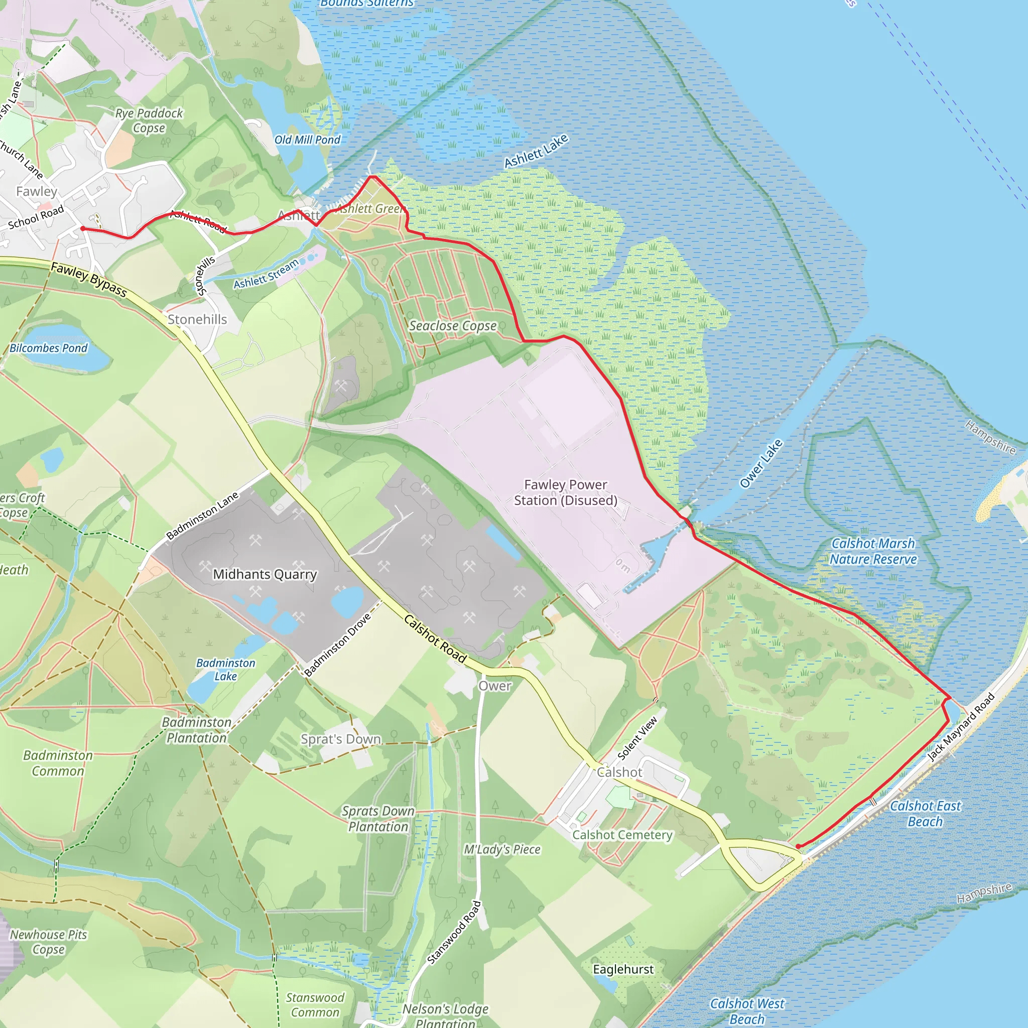 Ashlett Creek to Calshot Spit Walk mobile static map