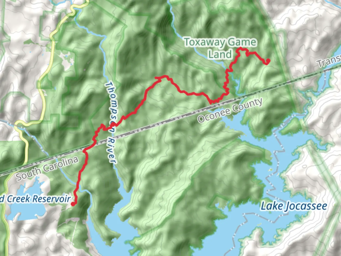 An image depicting the trail Foothills Trail to Gear Gap Campsite and its surrounding area.