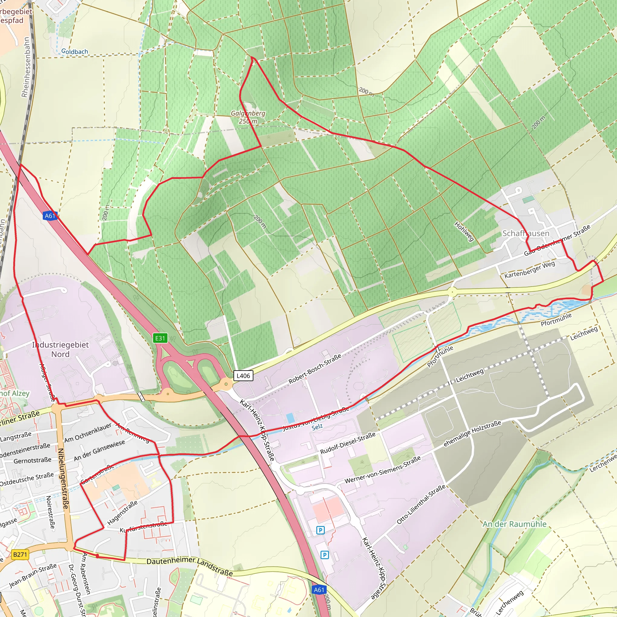 Selz and Galgenberg via Saar Rhein Main Weg Trail mobile static map