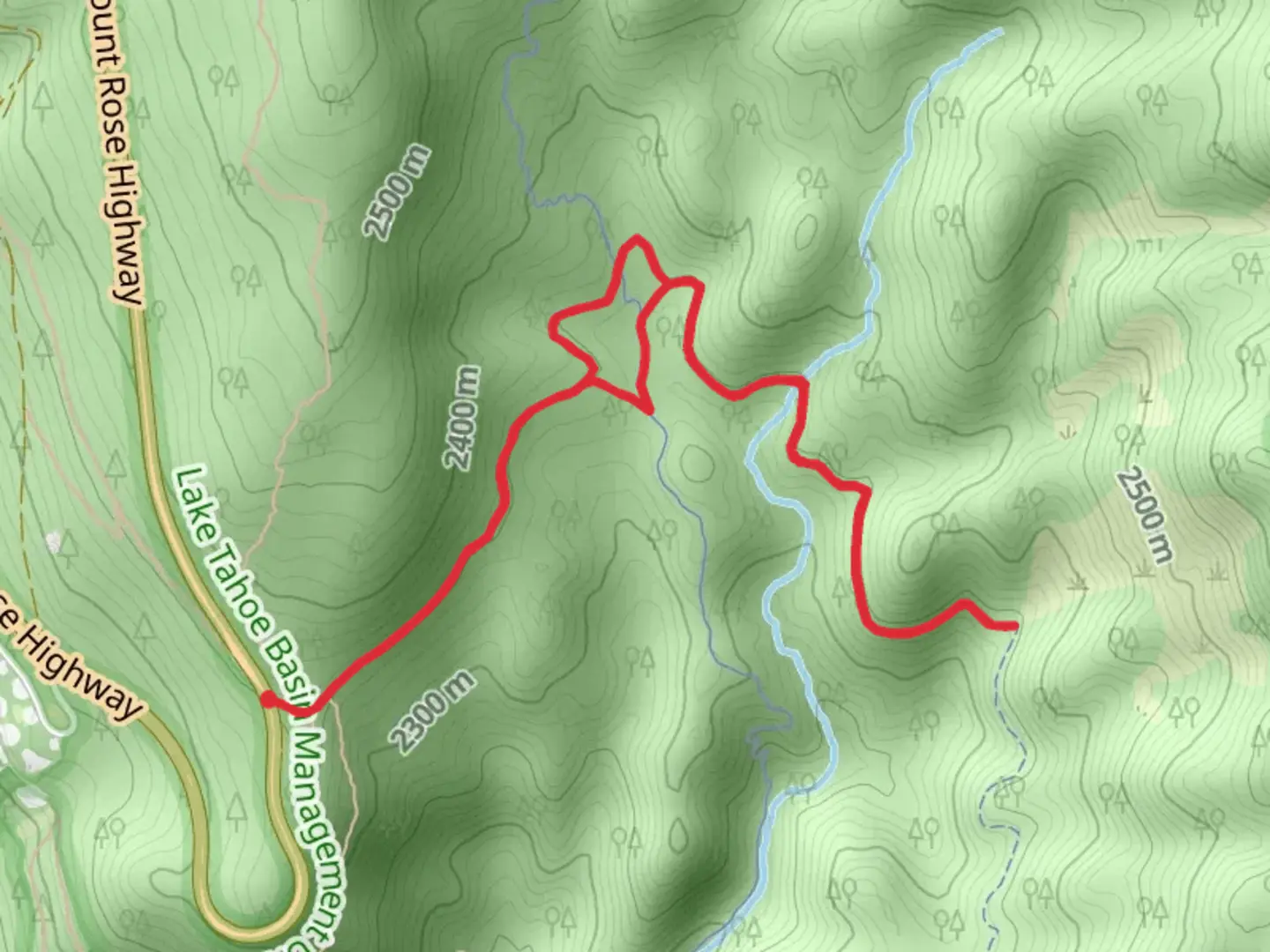 An image depicting the trail Incline Flume Trail and Tyrolean Downhill Shortcut and its surrounding area.