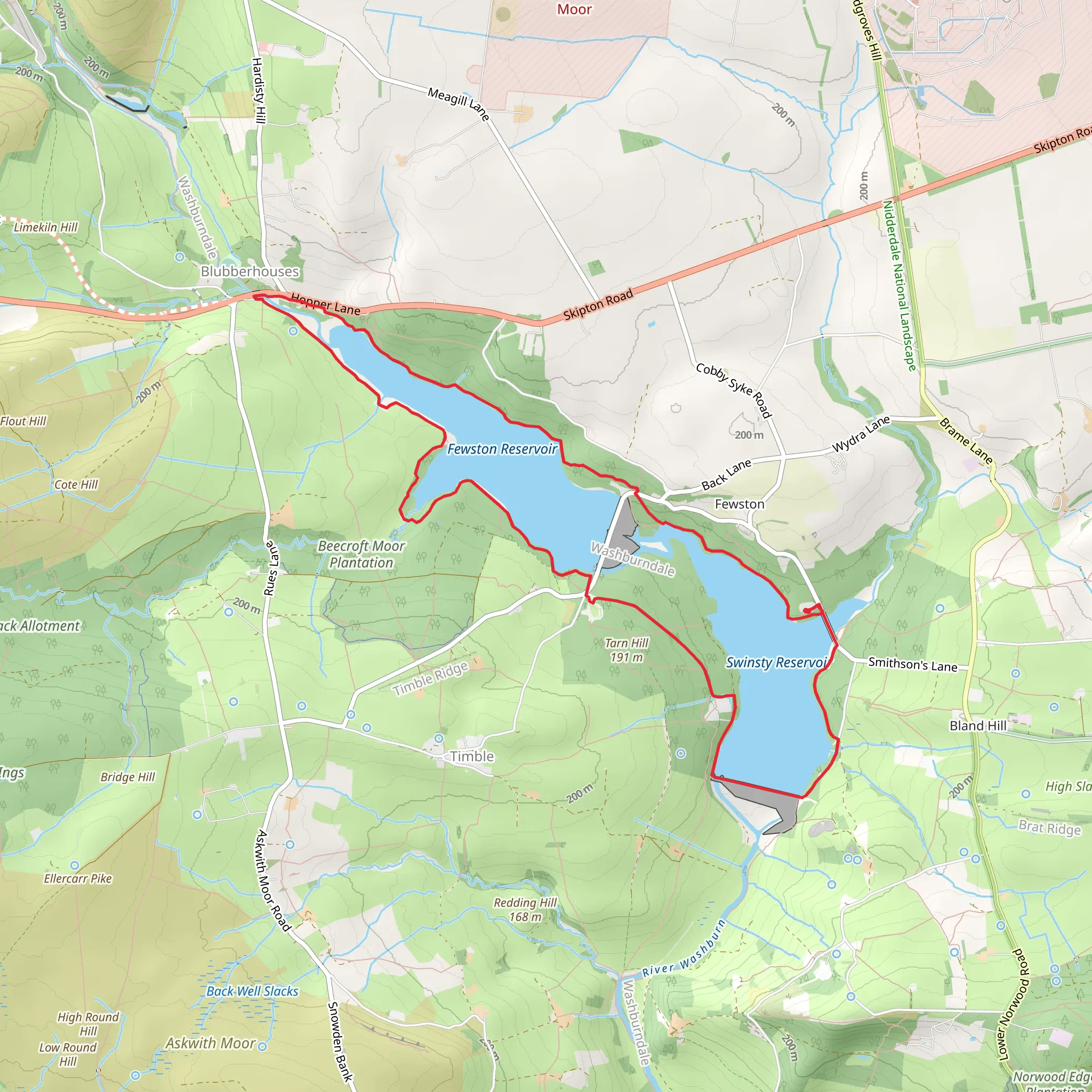 Swinsty Reservoir and Fewston Reservoir Loop mobile static map