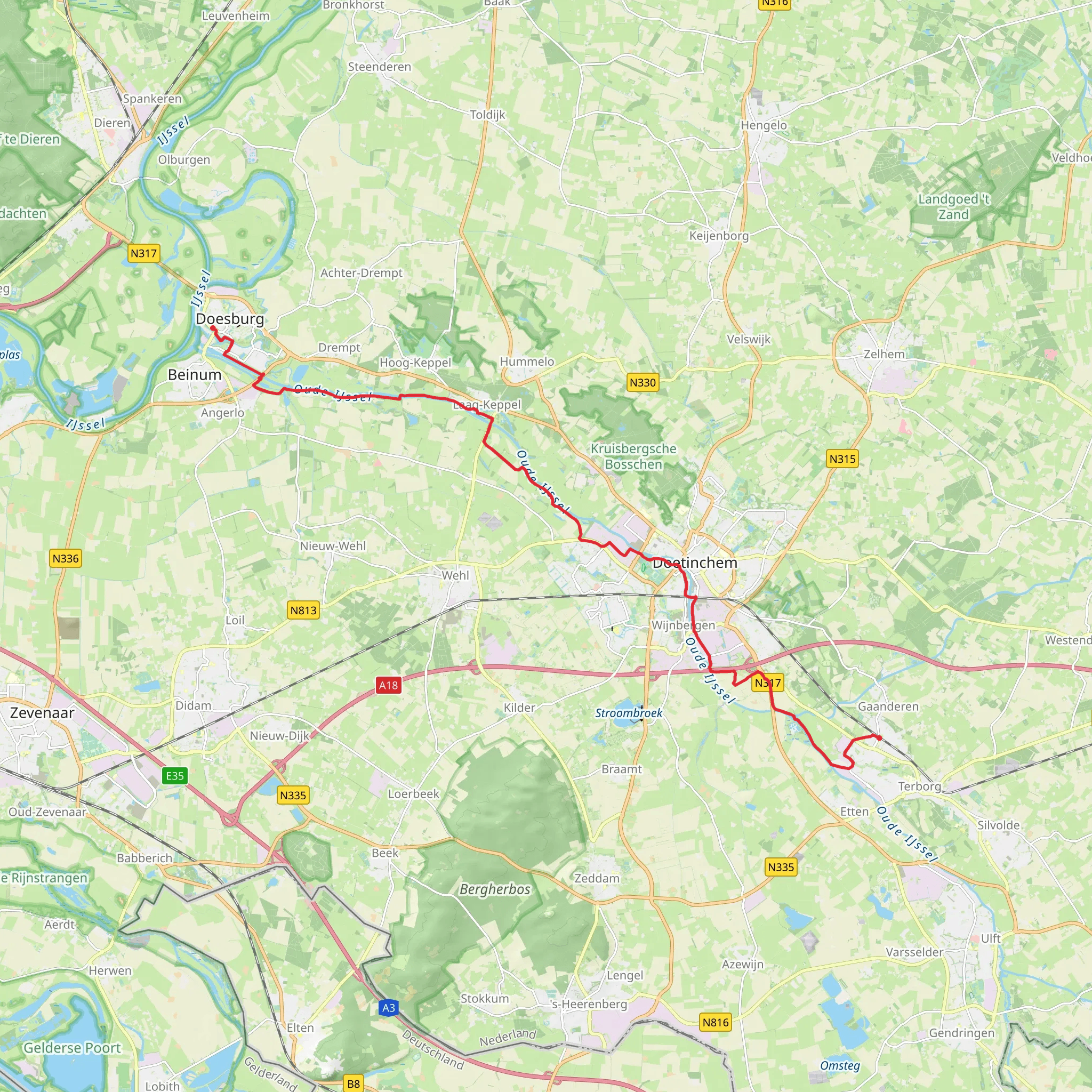 Doesburg to Nieuw Gaanderen via Polikliniek and Europabrug mobile static map