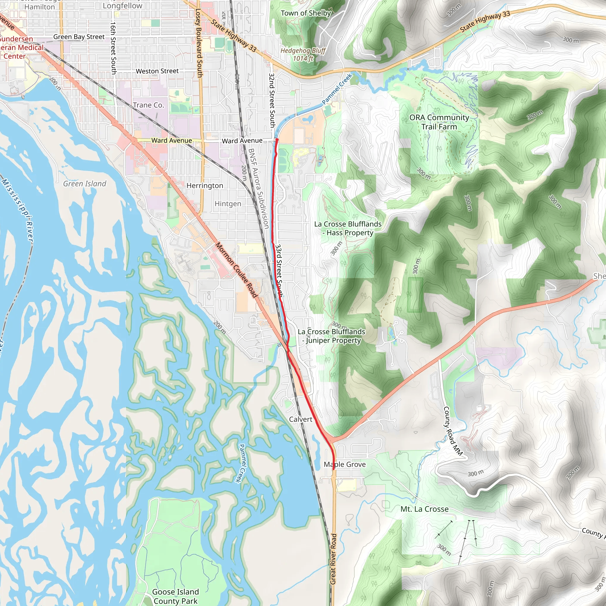 Pammel Creek Trail from Ward Avenue mobile static map