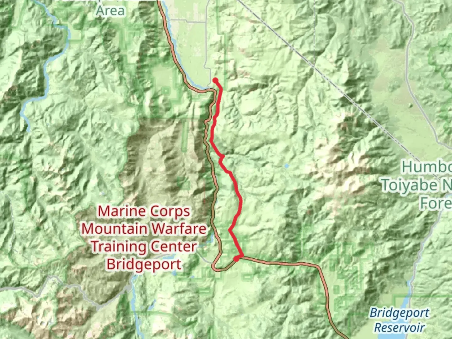 An image depicting the trail Burcham Flat Road and its surrounding area.