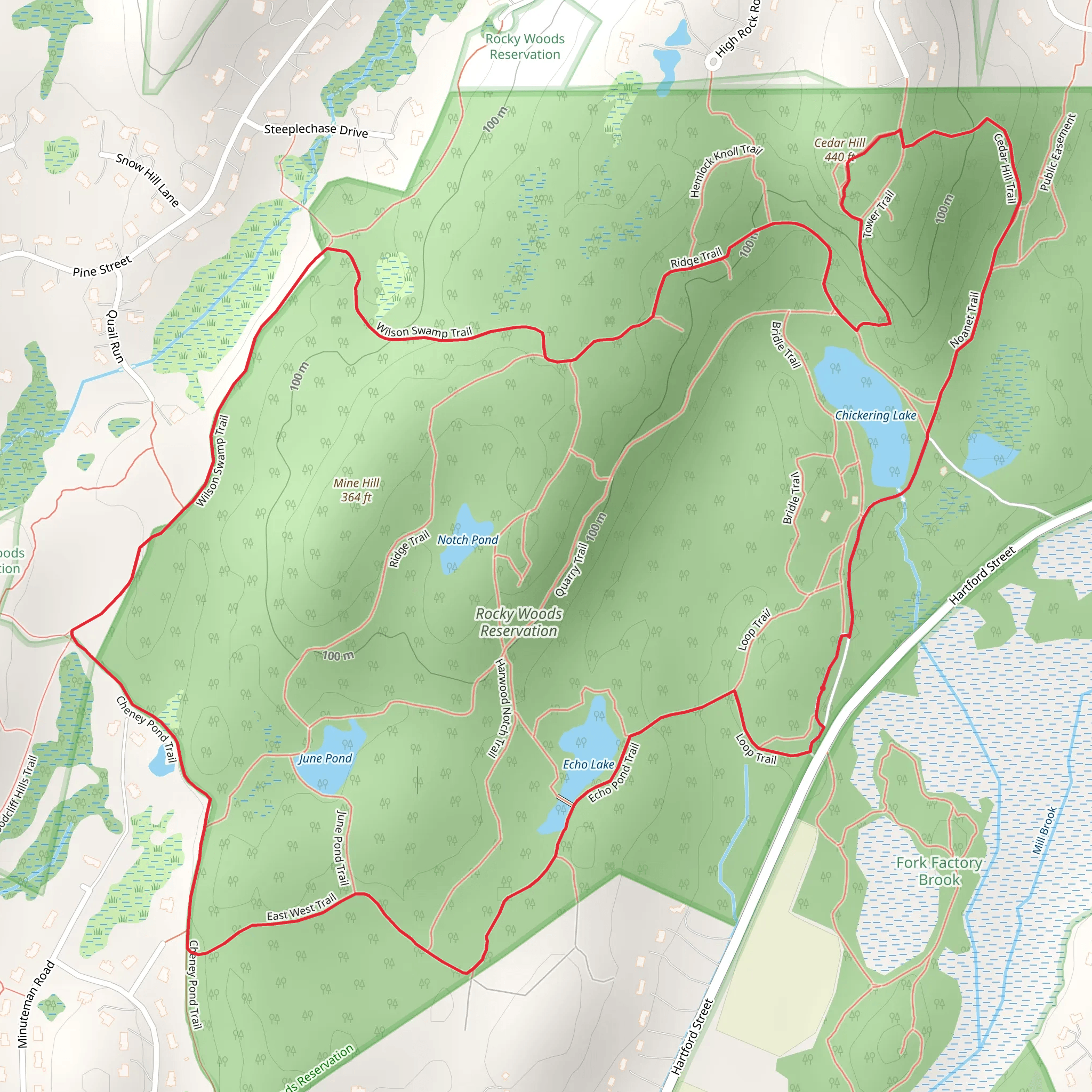 Cedar Hill and Chickering Lake Loop via Cheney Pond Trail mobile static map
