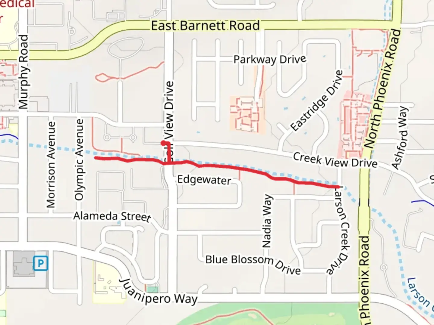 An image depicting the trail Larson Creek and its surrounding area.