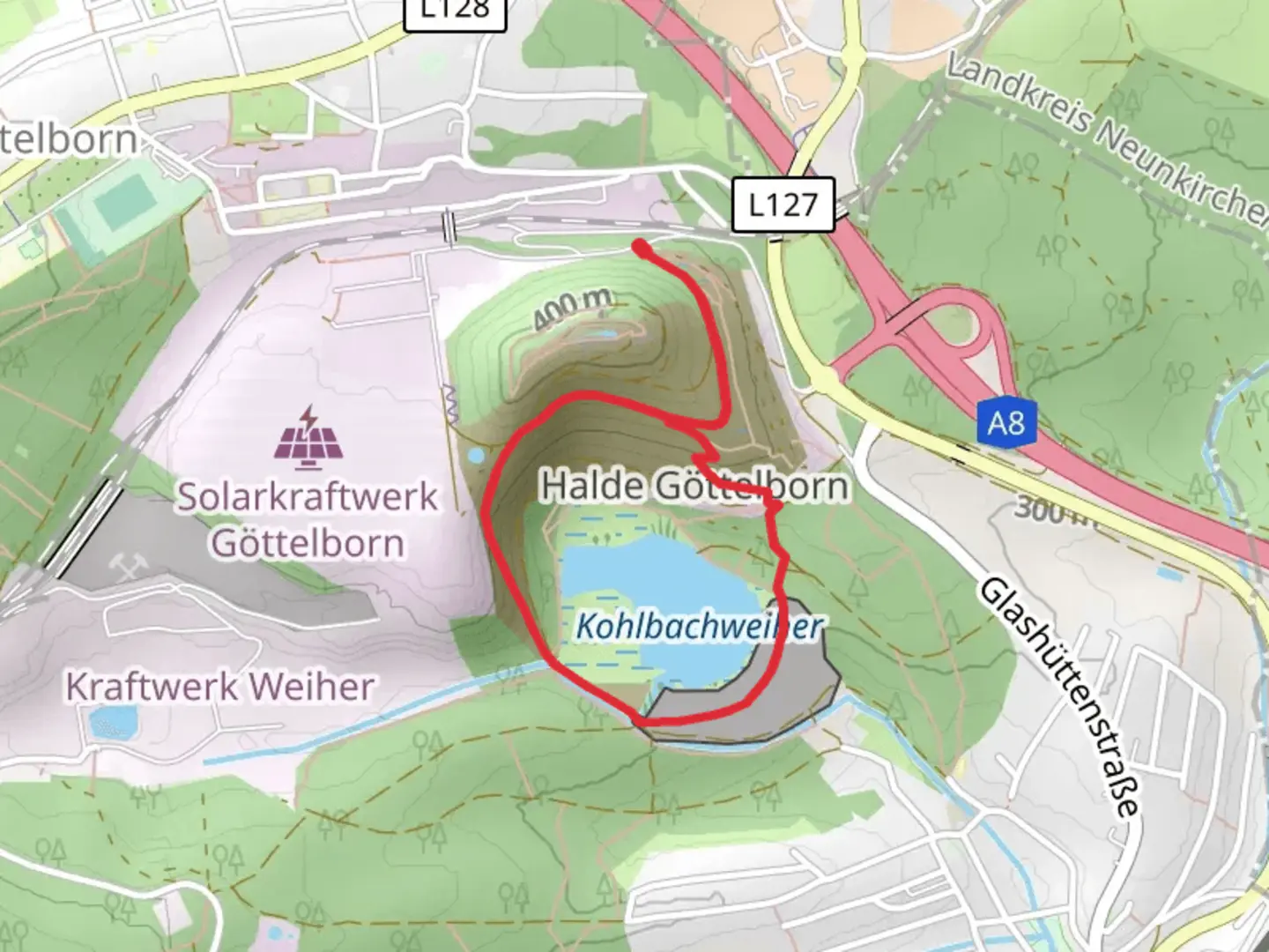 An image depicting the trail Kohlbachweiher Loop via Haldenrundweg and its surrounding area.