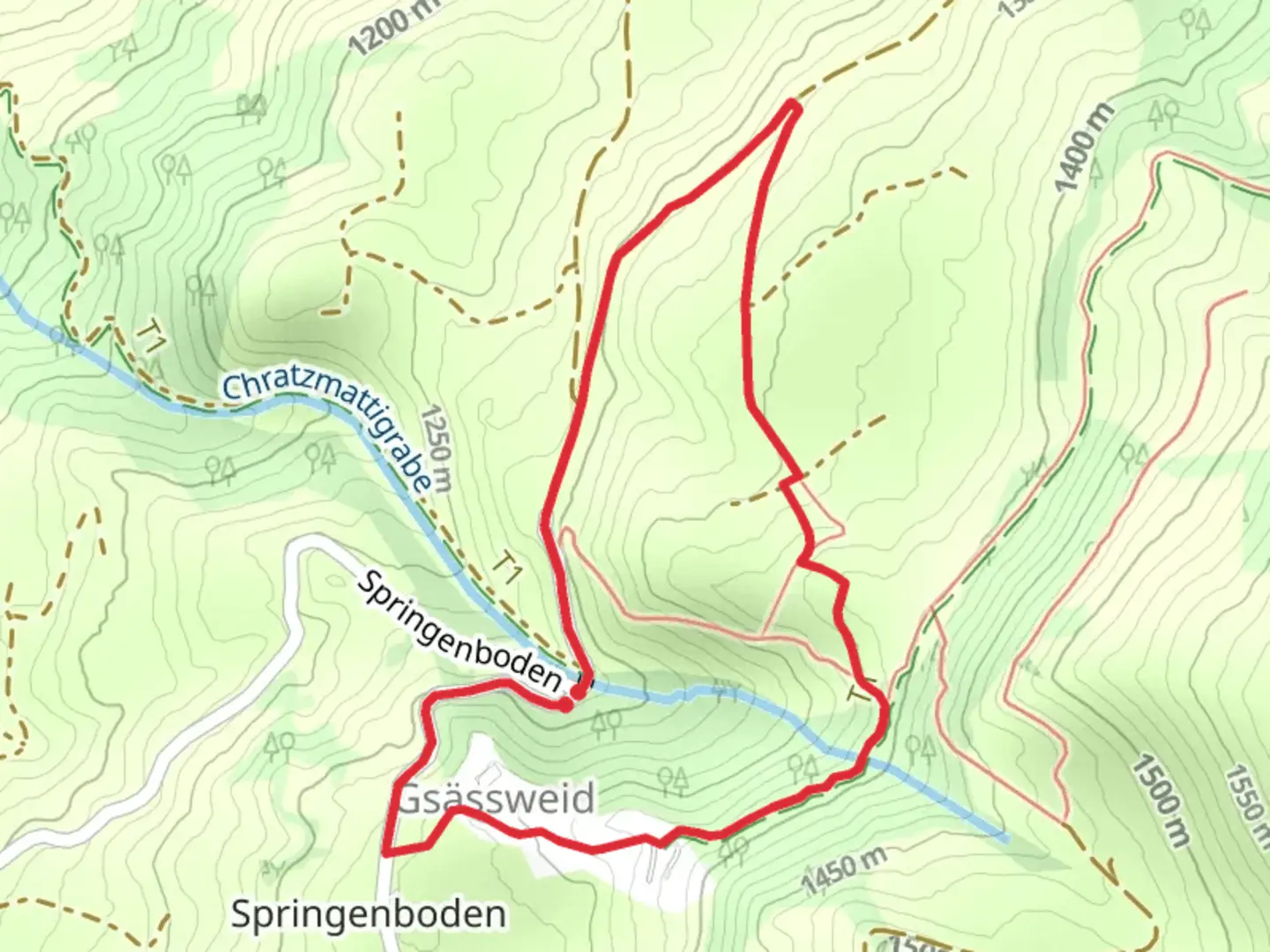 An image depicting the trail Swiss Wrestling Trail Springenboden and its surrounding area.