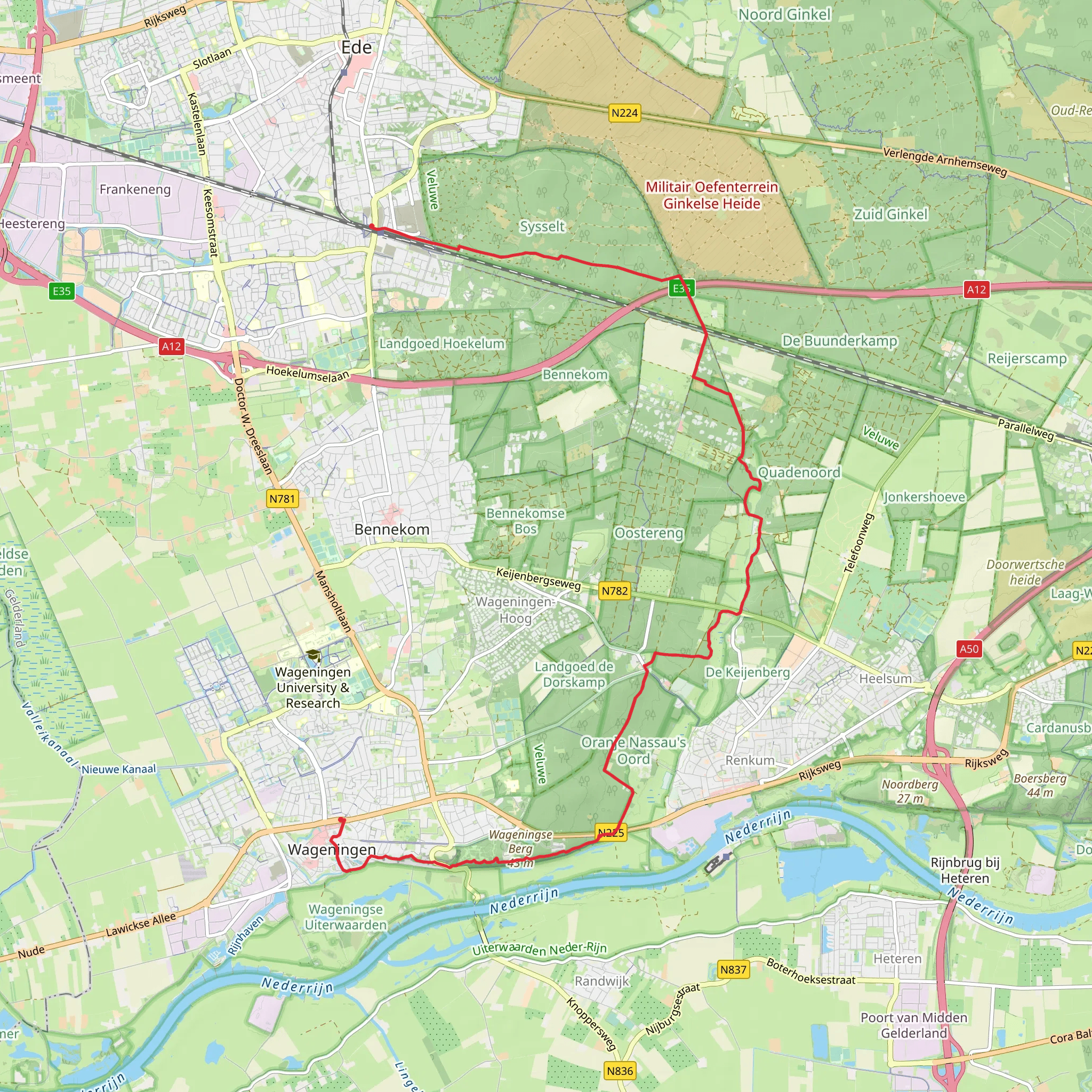 Wageningen to Fietsenstalling via Wageningse Berg and Maanderbos mobile static map